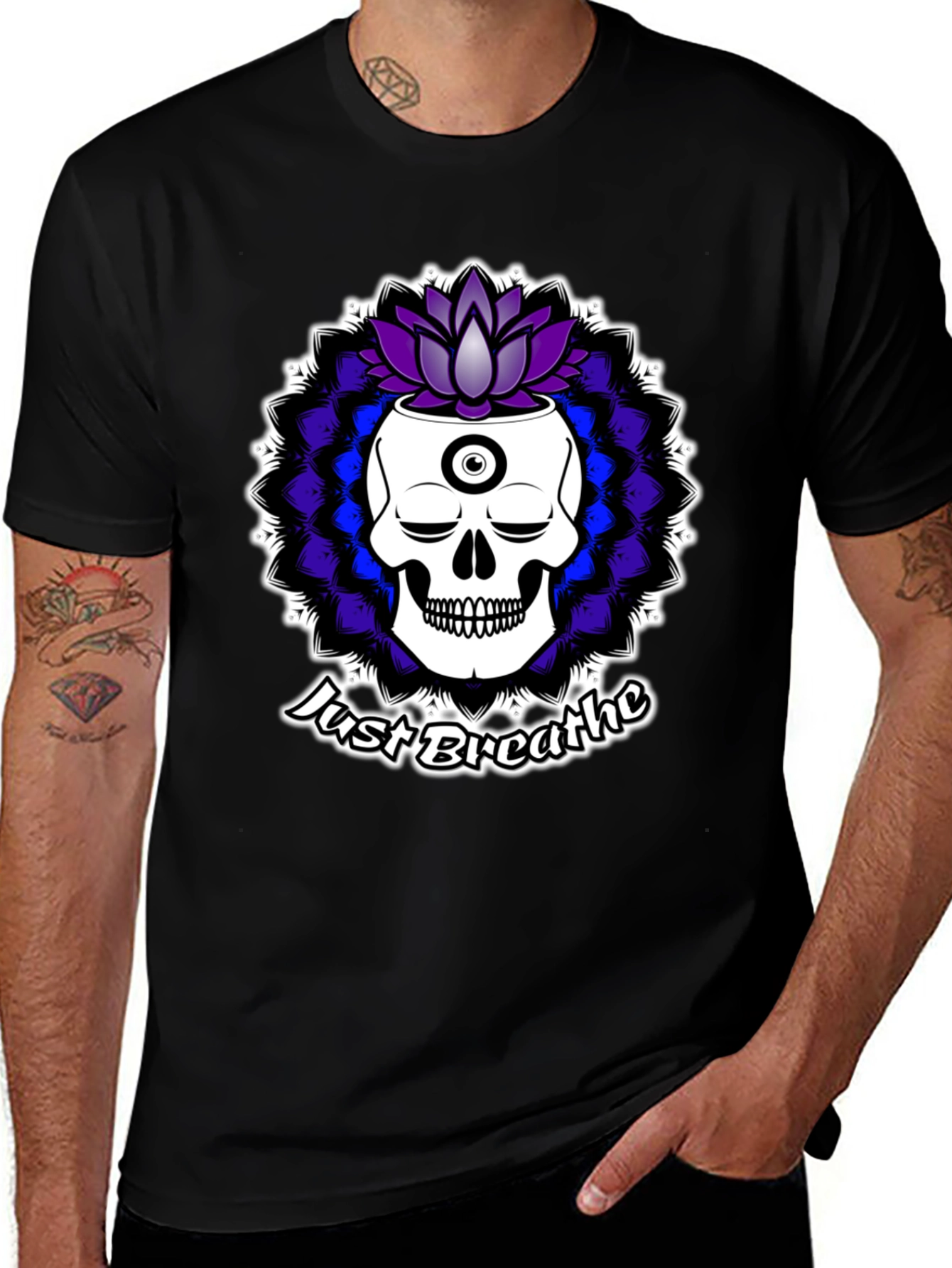 Variant 5 of Just Breathe Skull Lotus Black T-Shirt