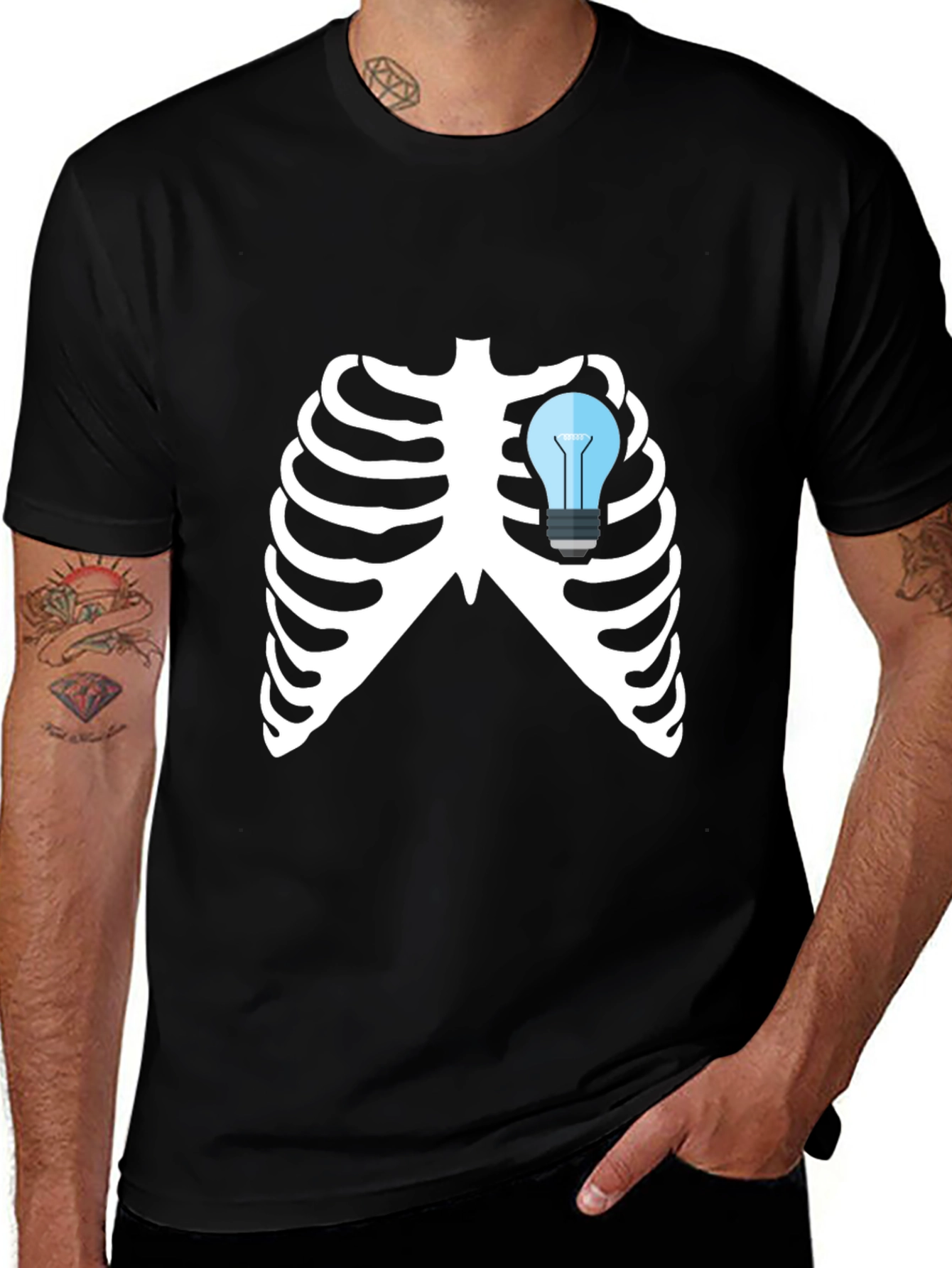 Variant 7 of Illuminated Rib Cage Graphic Tee - Black