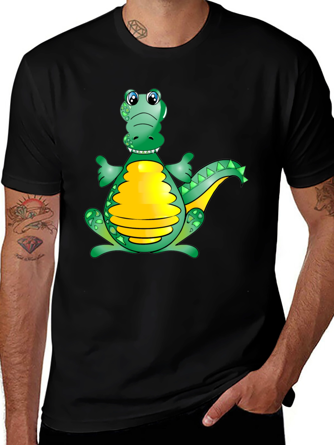 Variant 9 of Cartoon Alligator Graphic Tee - Fun Black T-Shirt