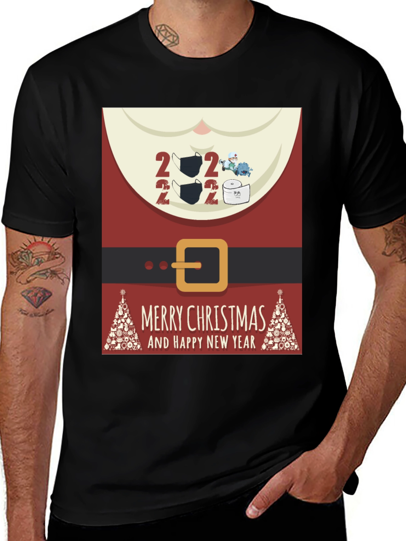Festive 2022 Masked Santa Christmas T-Shirt
