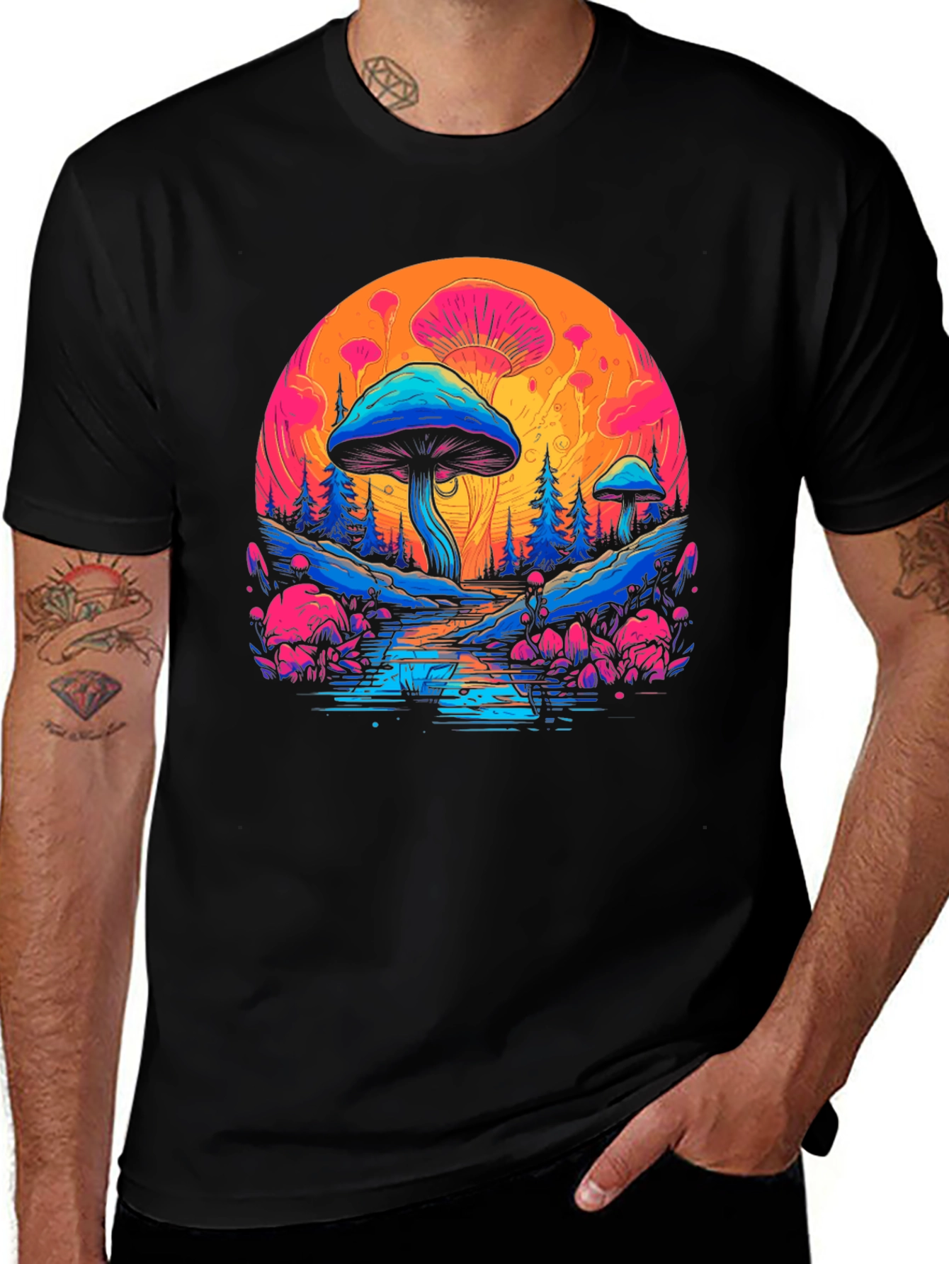 Variant 13 of Psychedelic Mushroom Graphic Tee - Black