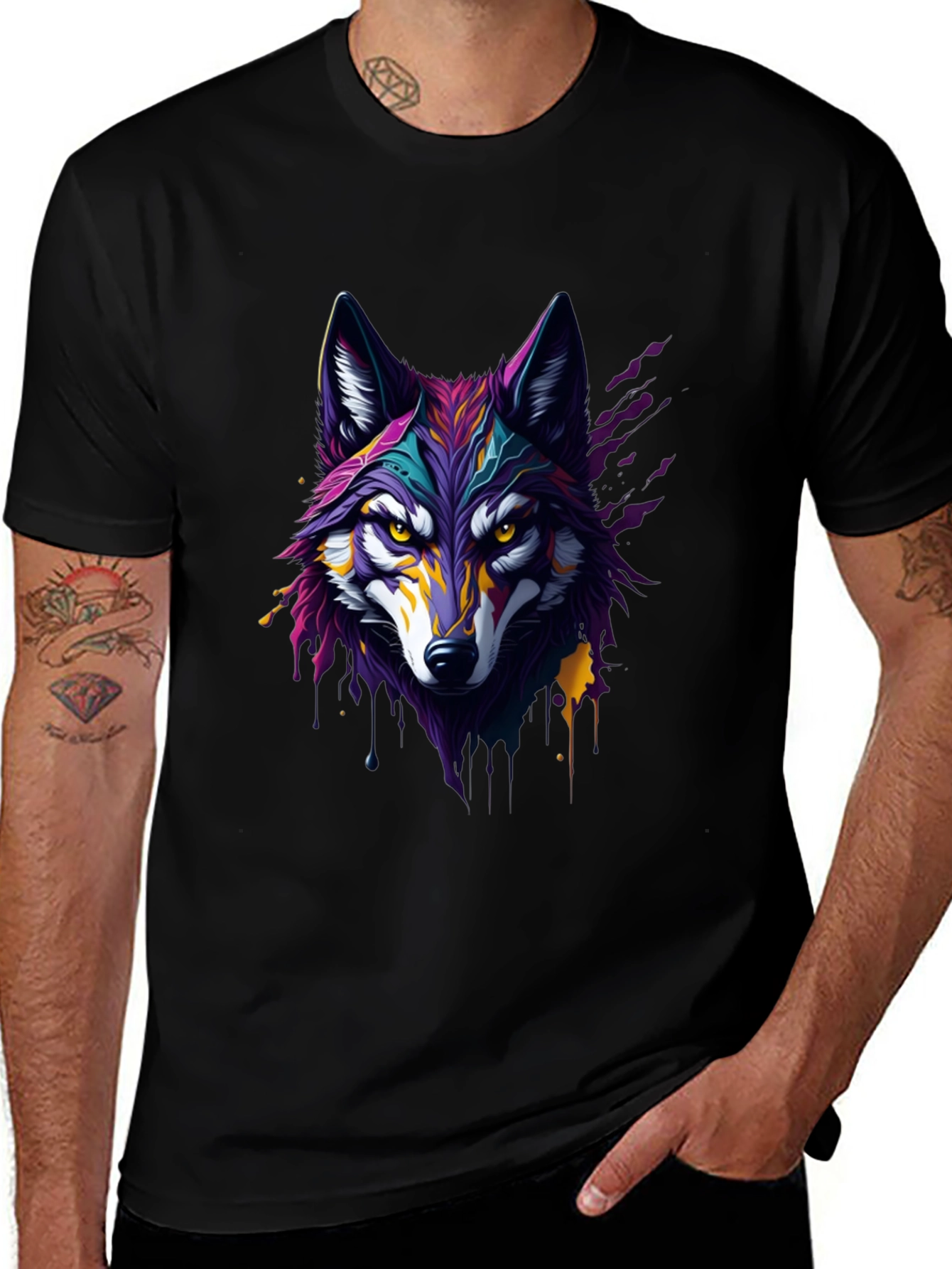 Variant 9 of Colorful Wolf Graphic T-Shirt - Trendy Animal Tee