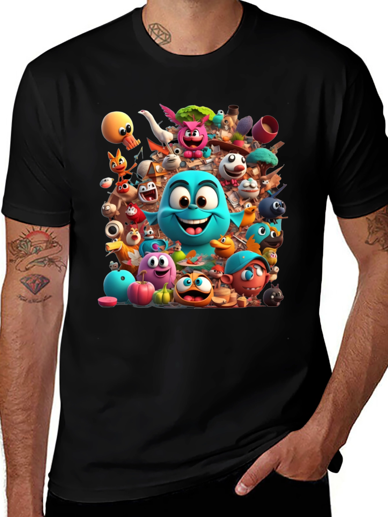Cartoon Character Print Black T-Shirt