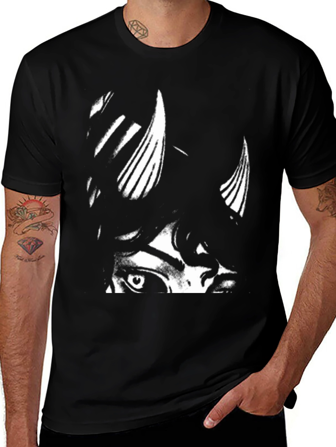 Variant 3 of Monochrome Graphic Tee - Devil Eye Design