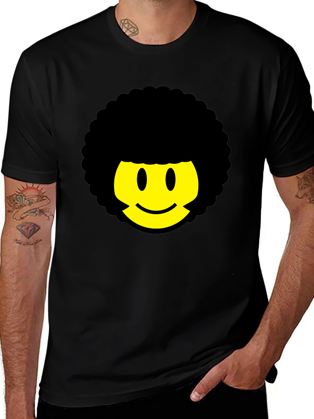 Variant 4 of Retro Afro Smiley Face Black T-Shirt