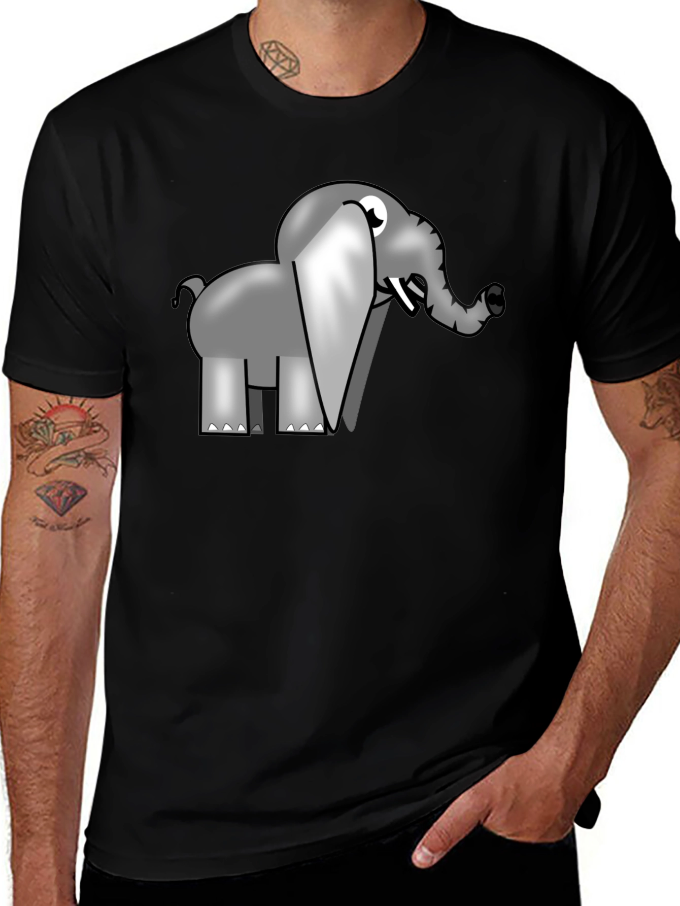 Variant 13 of Cartoon Elephant Graphic T-Shirt - Black Cotton Tee