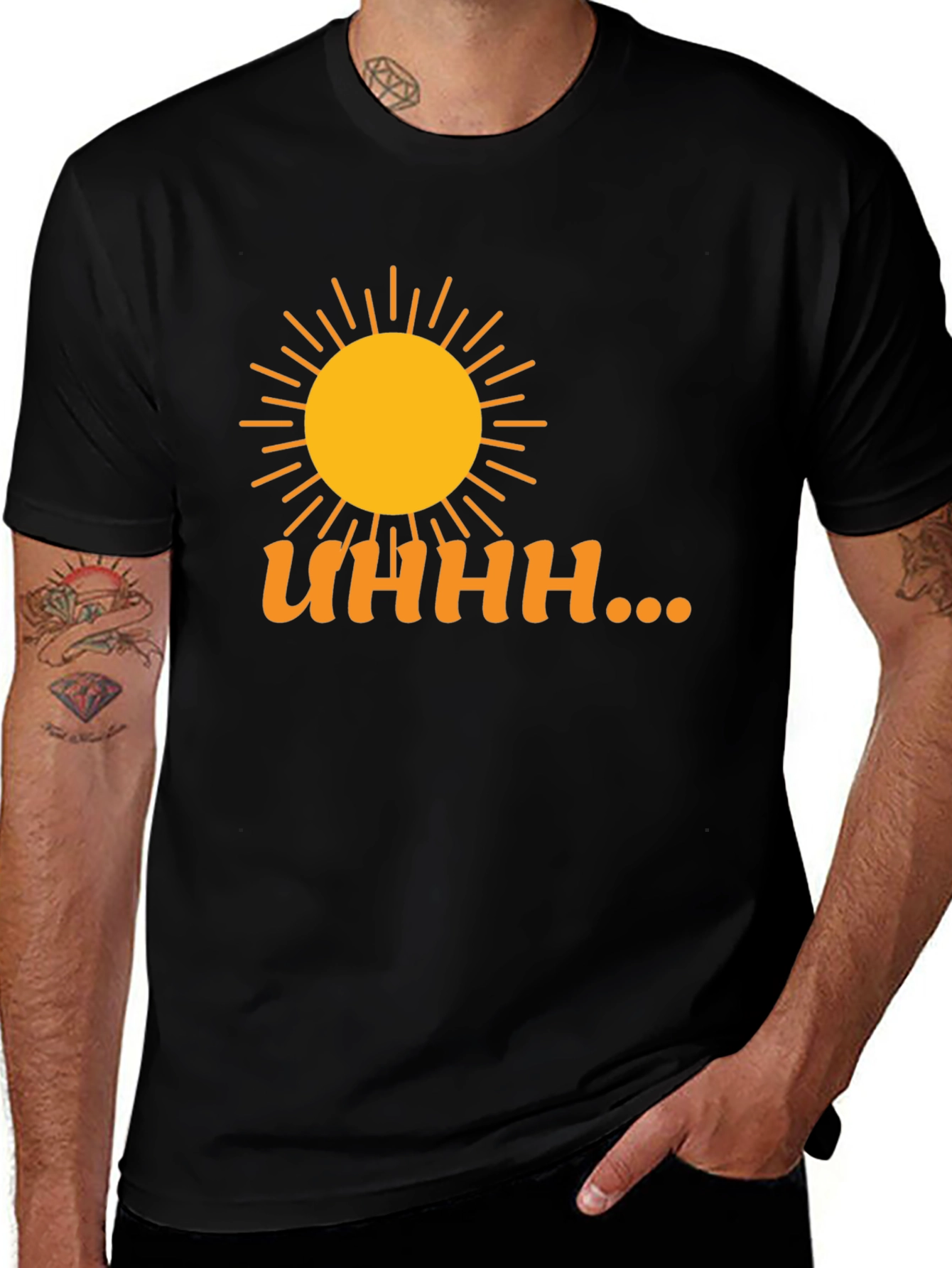 Variant 29 of Uhhh... Sun Graphic T-Shirt - Black, Casual Wear