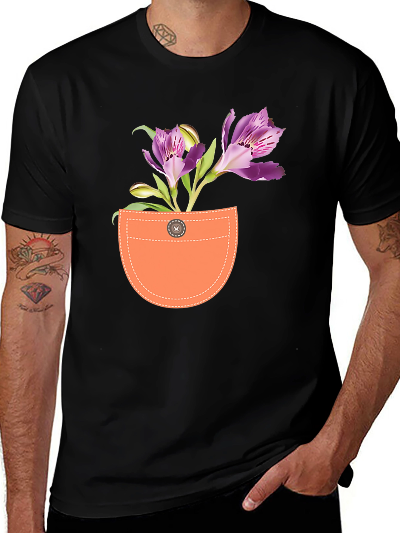 Variant 26 of Floral Pocket Graphic Tee - Men's Black T-Shirt