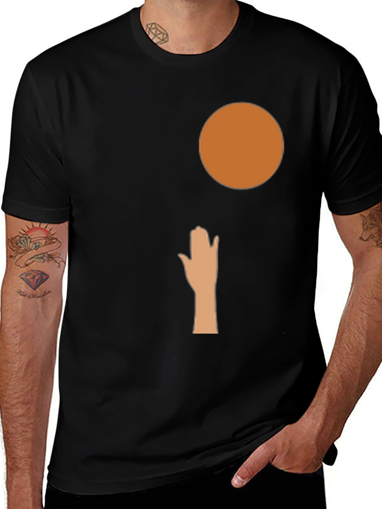 Variant 20 of Minimalist Graphic Tee: Hand Reaching for Circle