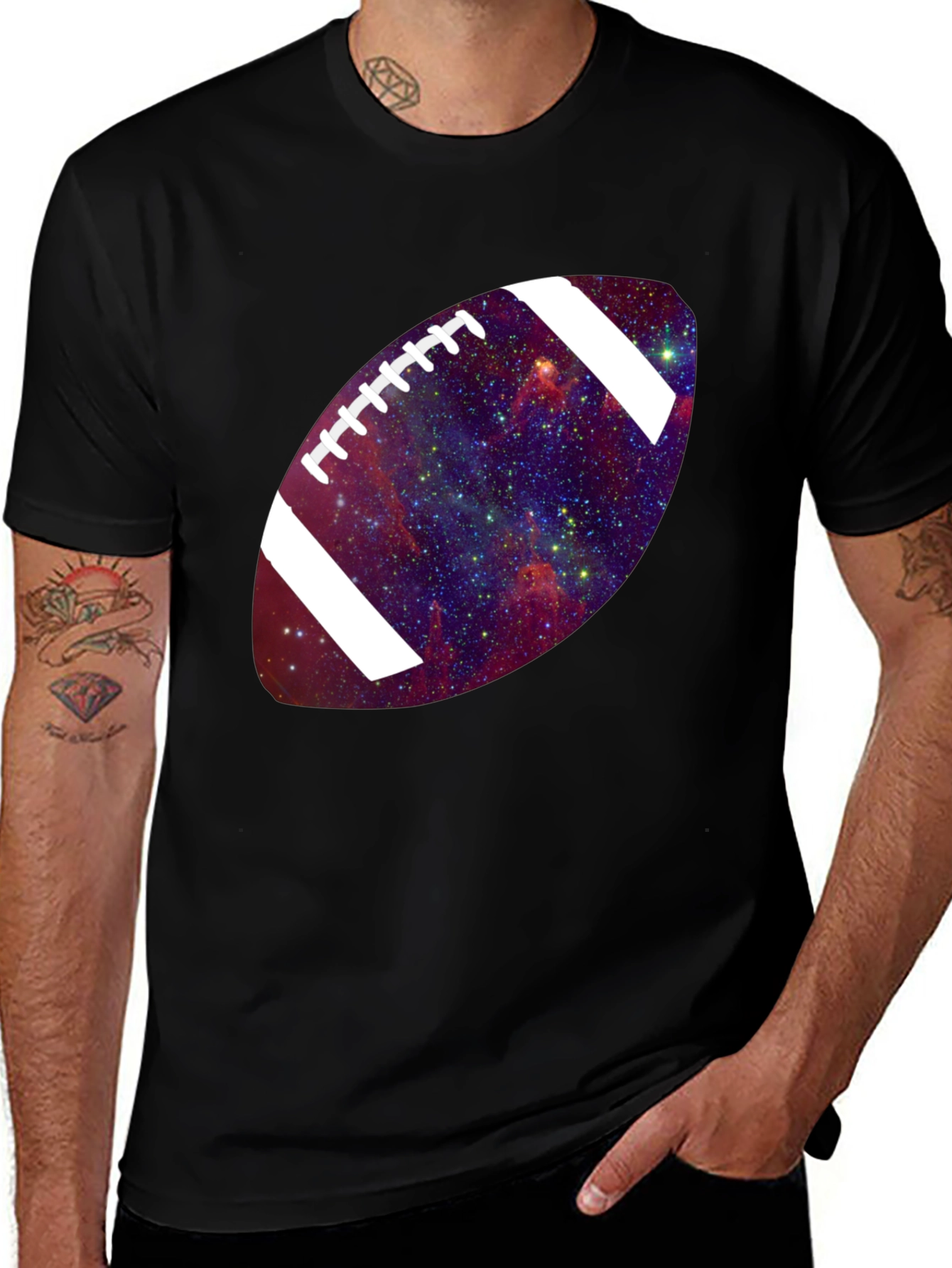 Variant 8 of Galaxy Football Graphic Tee - Black Cotton Shirt