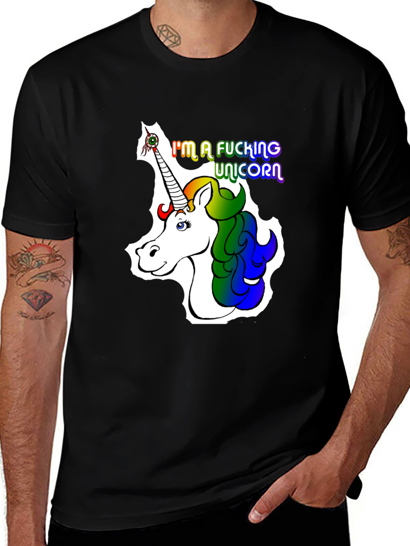 Variant 21 of Unicorn Graphic Tee - Rainbow Mane Black T-Shirt