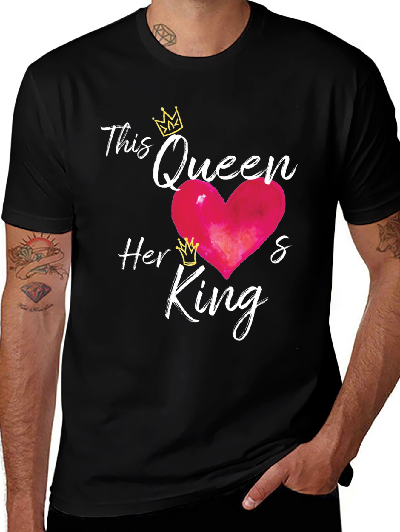 This Queen Her King Matching Couple T-Shirt - Black