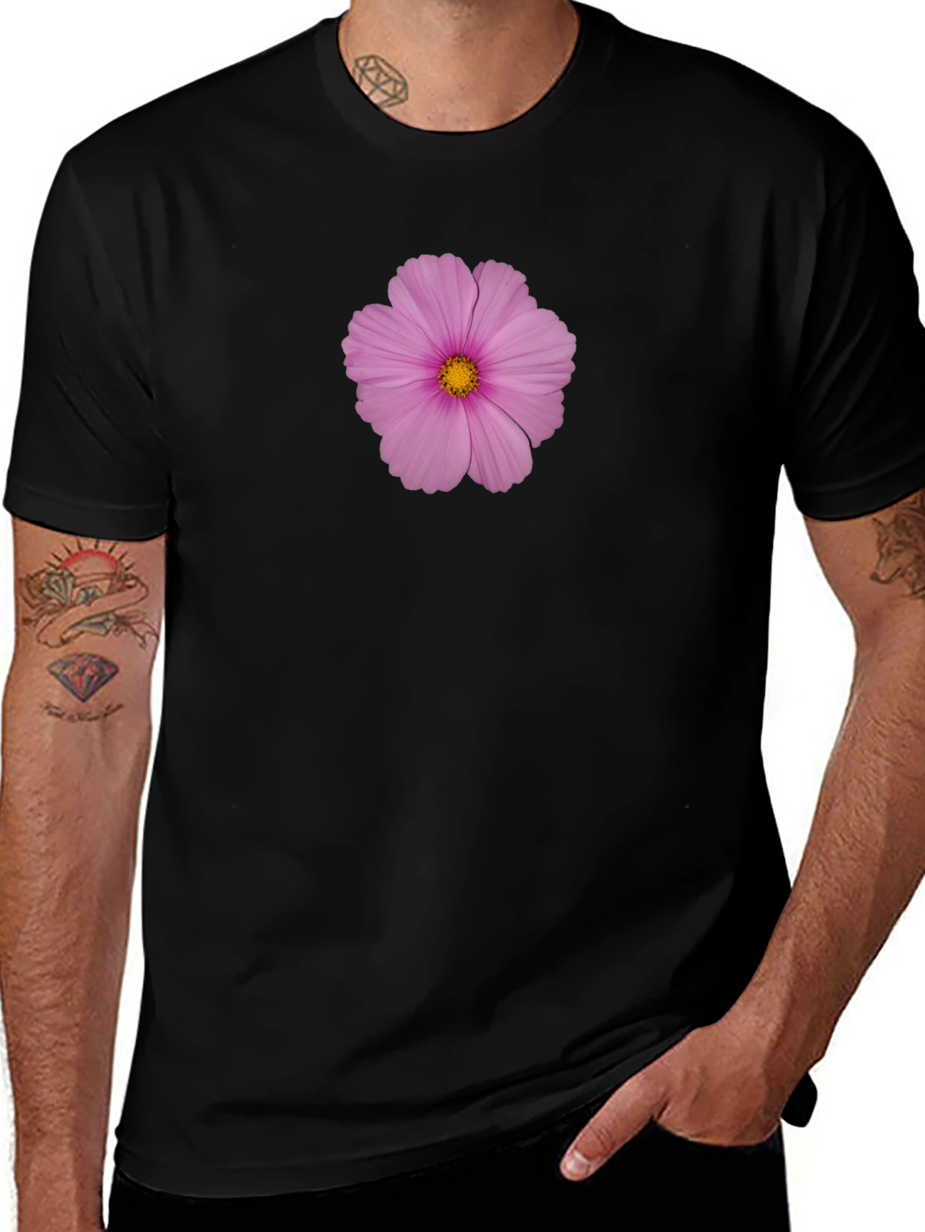 Variant 19 of Pink Flower Print Black T-Shirt