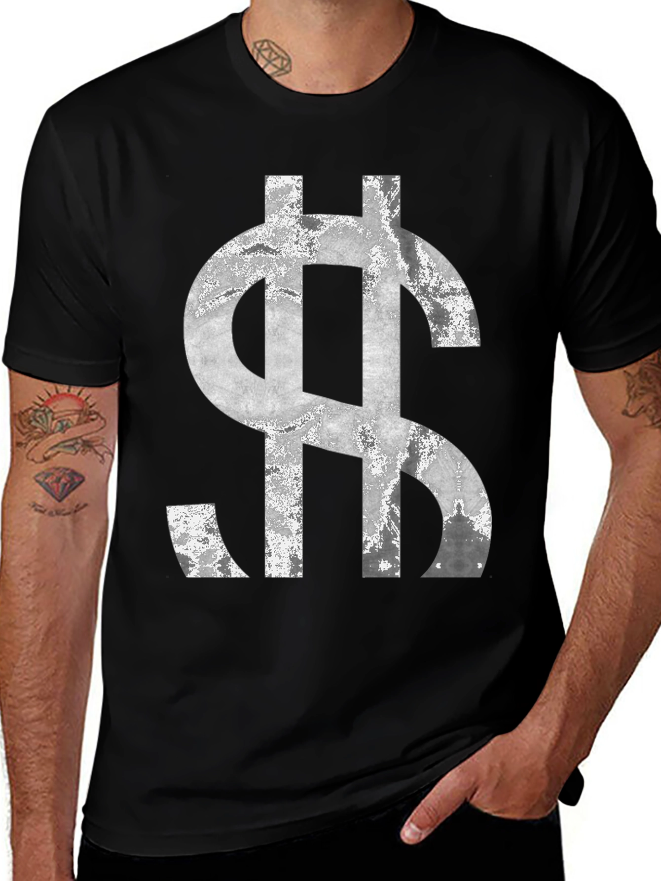 Variant 27 of Distressed Dollar Sign Graphic Tee - Black