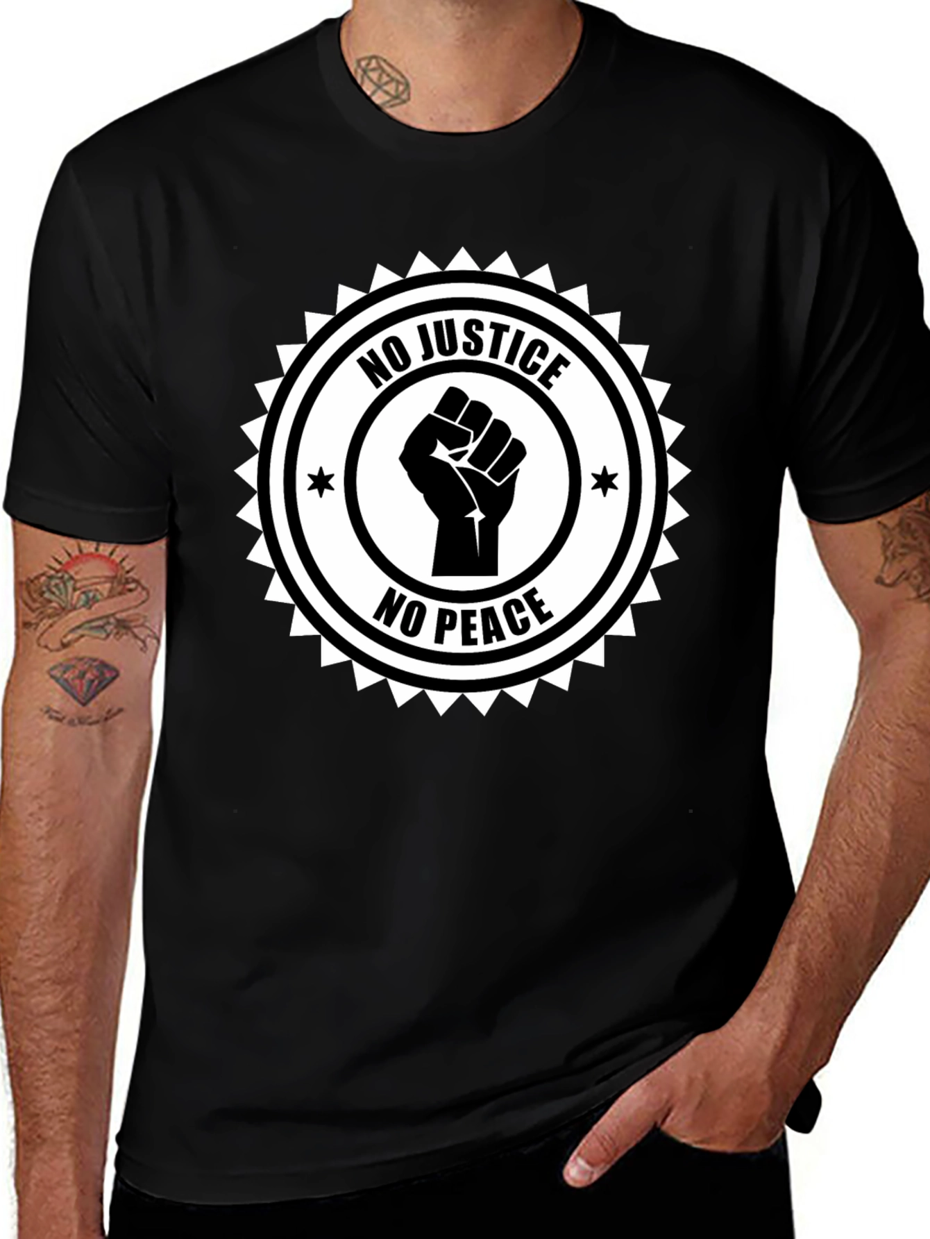 Variant 19 of No Justice No Peace Graphic T-Shirt - Black
