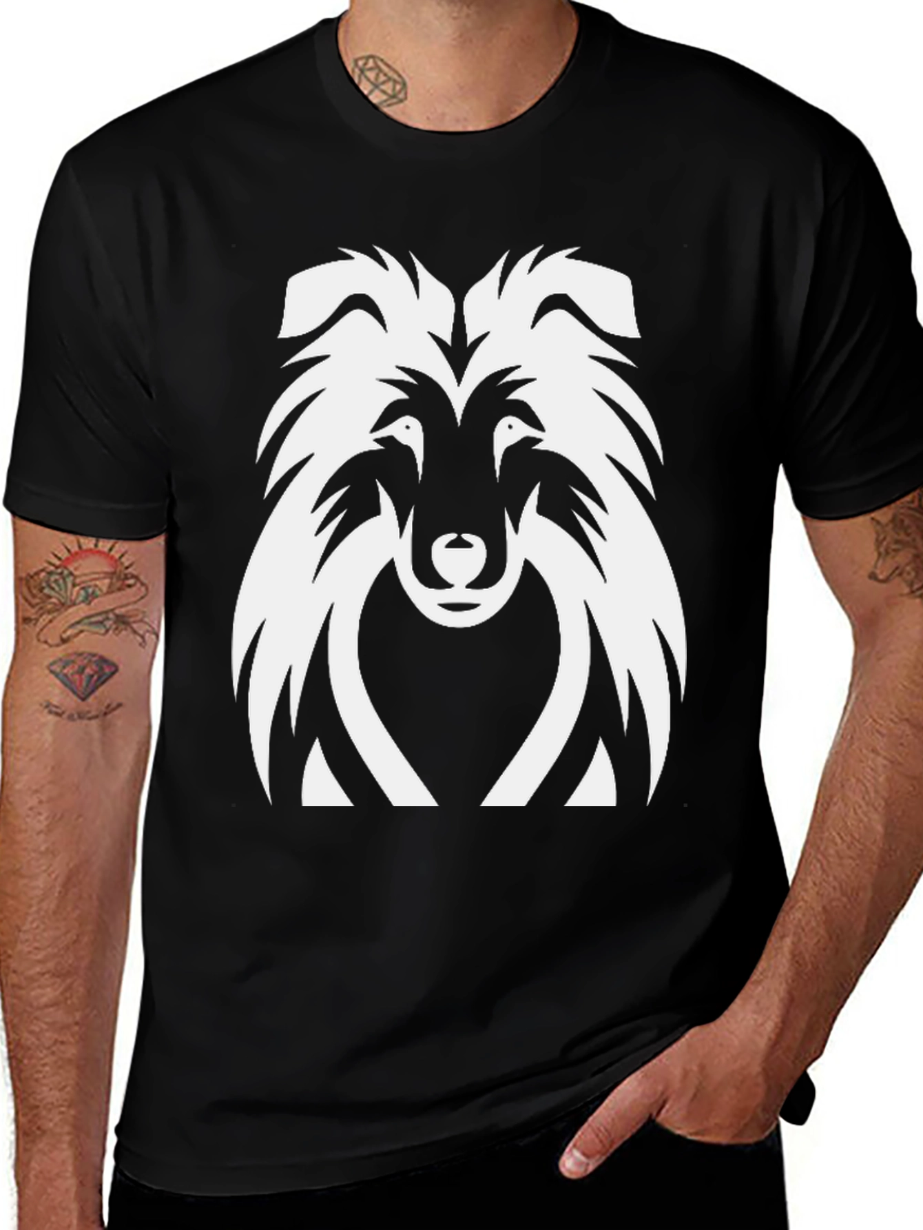 Collie Dog Graphic Tee - Black Cotton T-Shirt