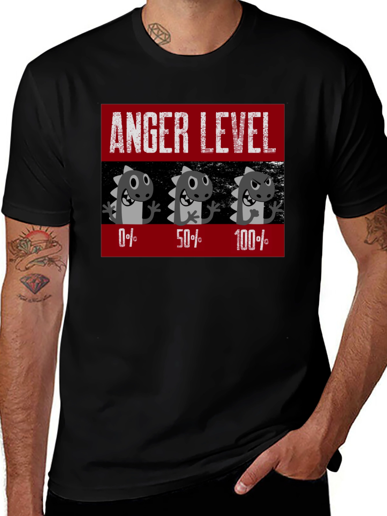 Variant 25 of Anger Level T-Shirt, Funny Dinosaur Mood Tee