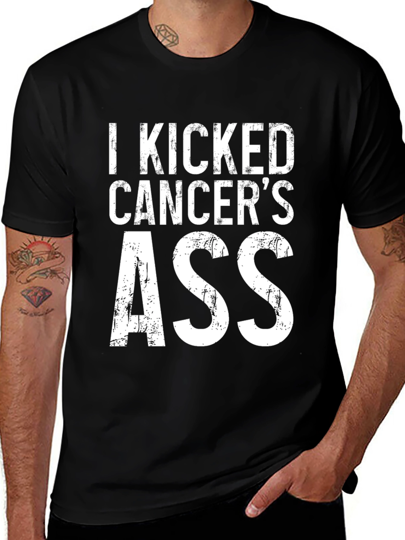 Variant 30 of I Kicked Cancer's Ass Black Graphic T-Shirt