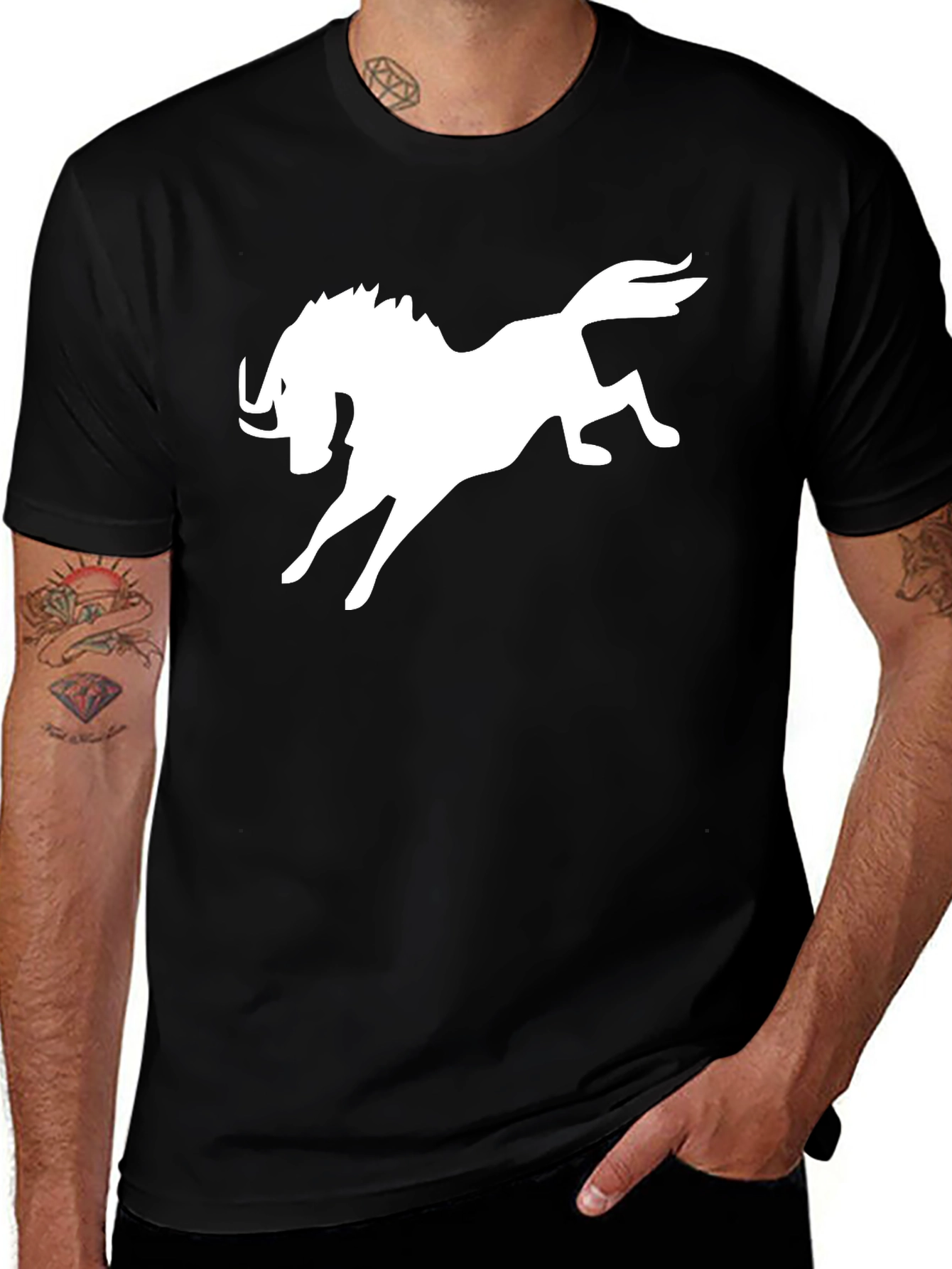 Variant 22 of Black T-Shirt with White Mythical Creature Graphic