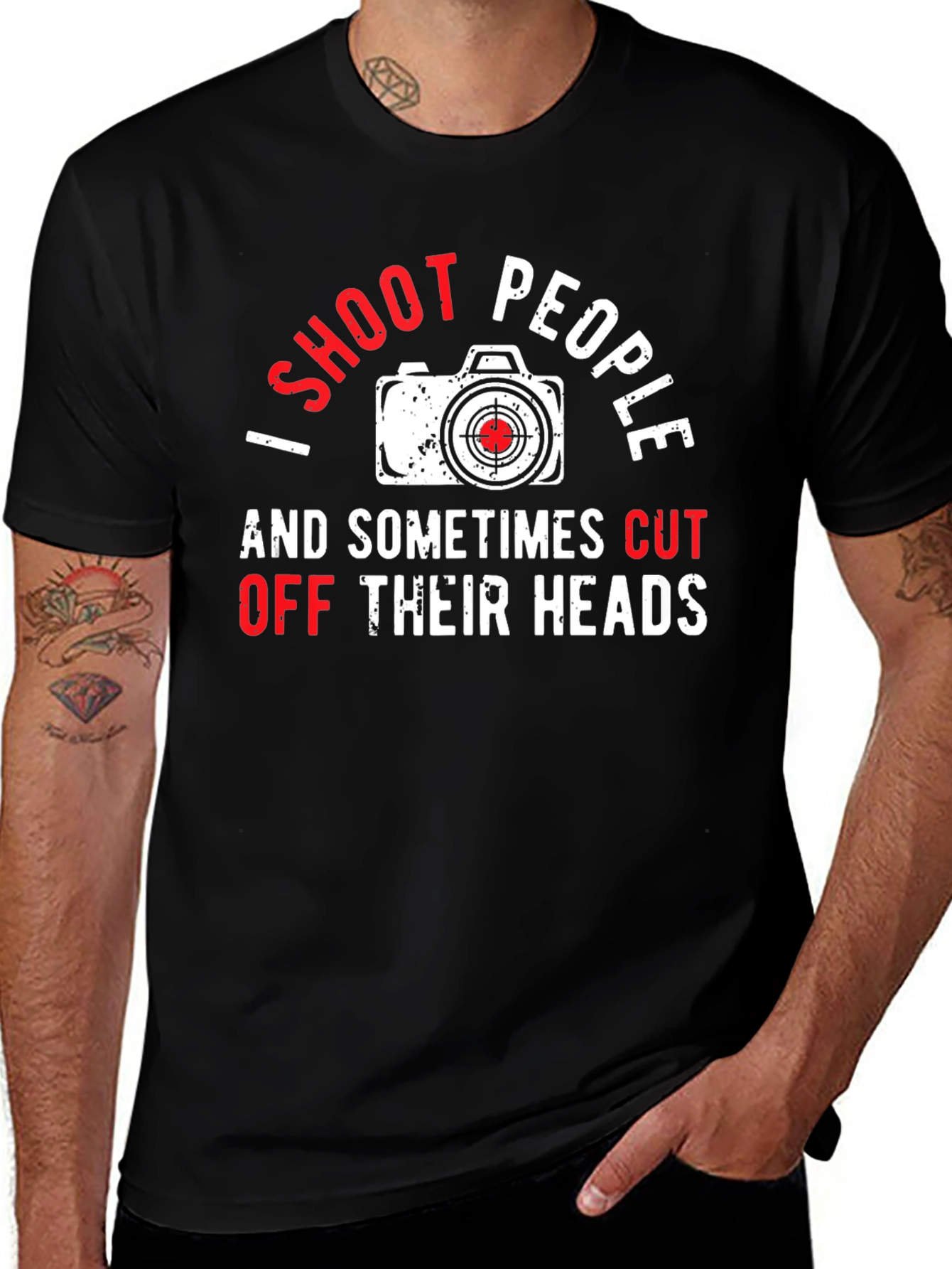 Black I Shoot People Funny Photography T-Shirt main image