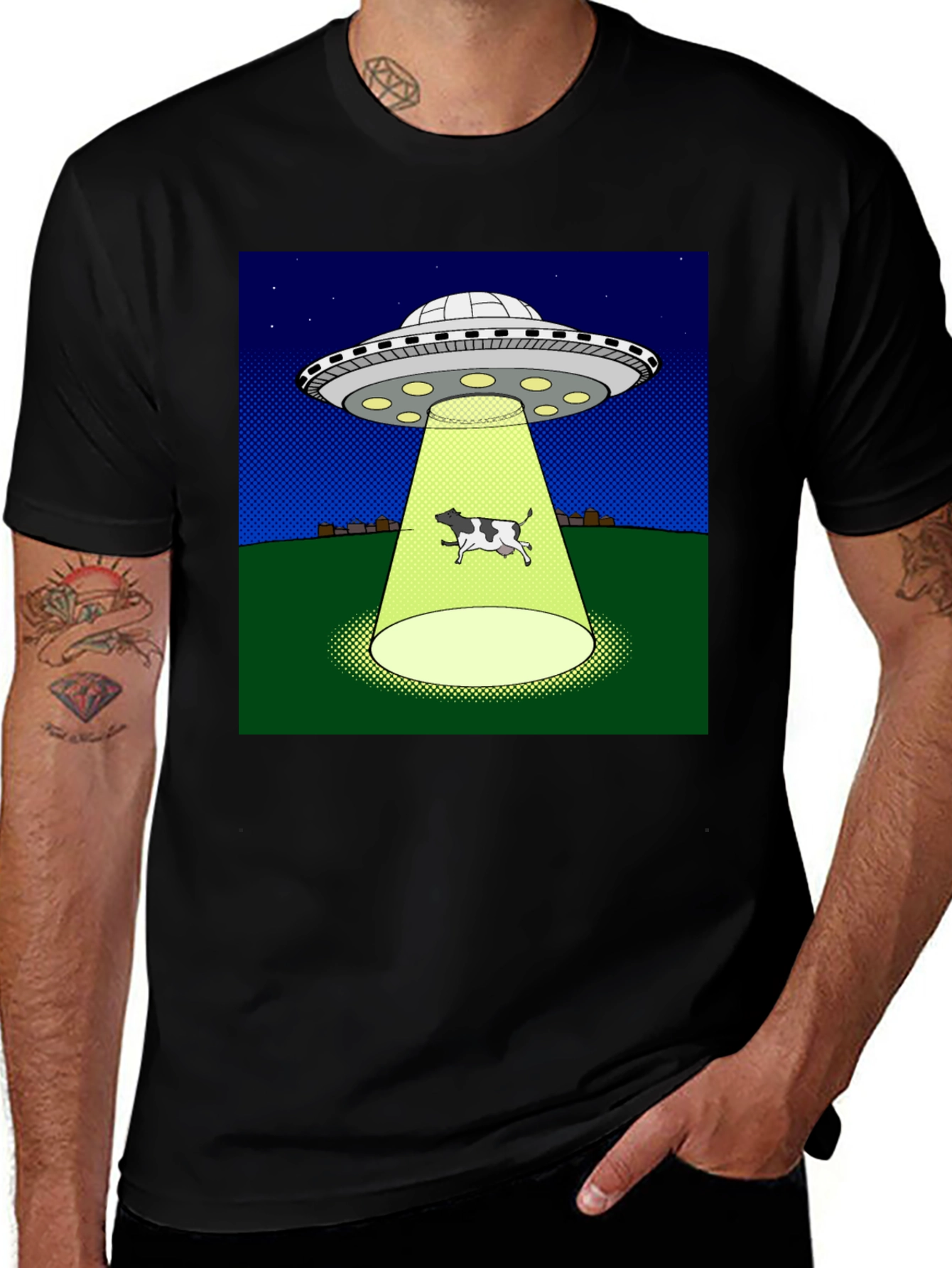 Alien Abduction Graphic Tee - Black Cotton UFO T-Shirt
