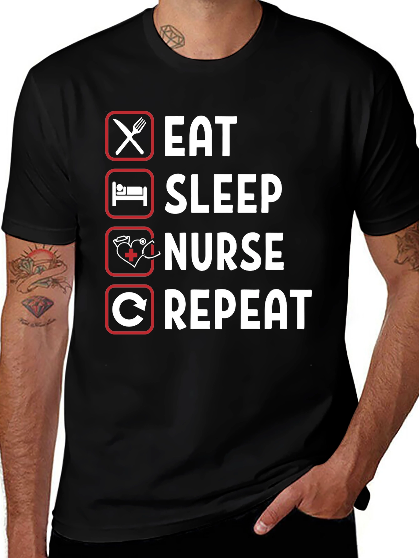 Black Eat Sleep Nurse Repeat Graphic Tee main image