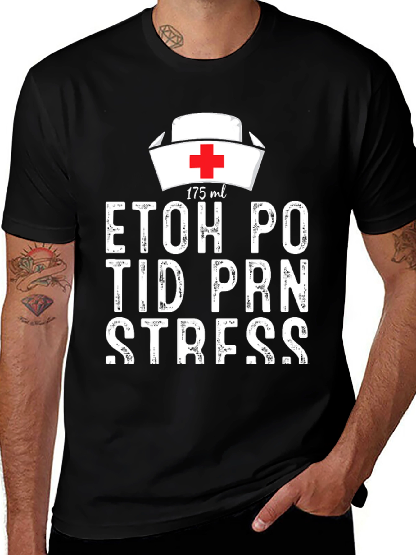 Variant 14 of Nurse ETOH PO TID PRN Stress Relief Black T-Shirt