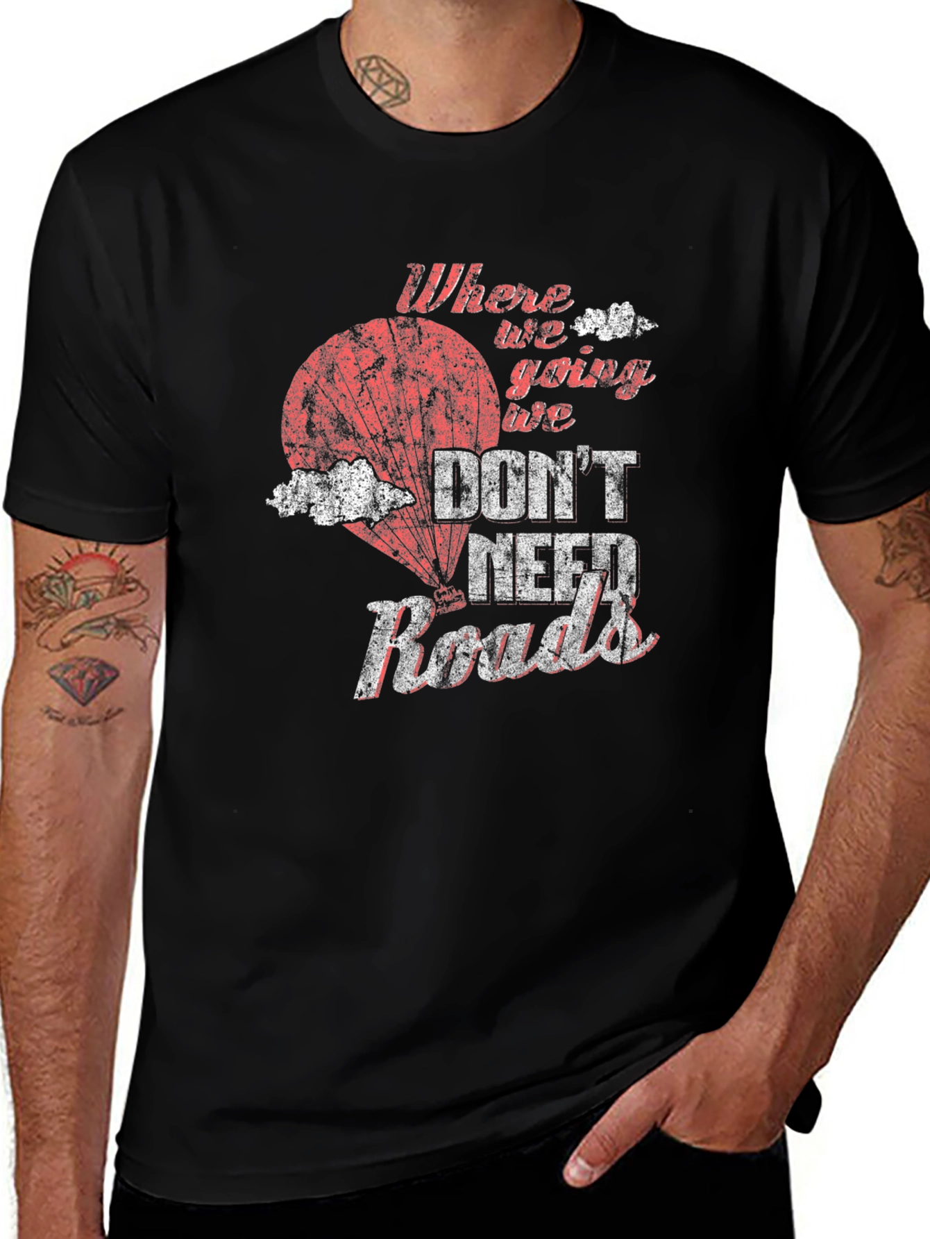 Variant 8 of Where We're Going We Don't Need Roads T-Shirt - Black