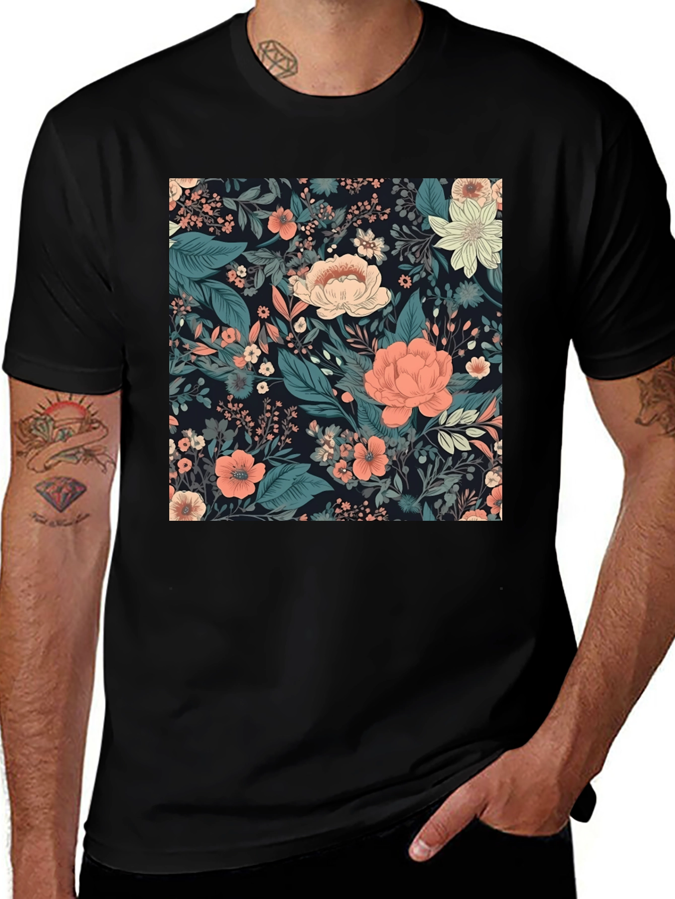 Variant 18 of Floral Pattern Black T-Shirt