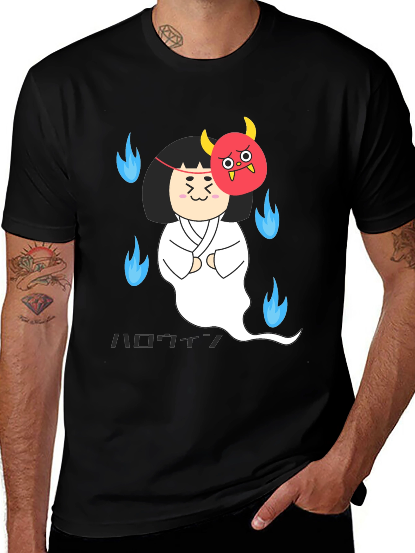 Ghost Girl Graphic Black Tee - Halloween Anime Style
