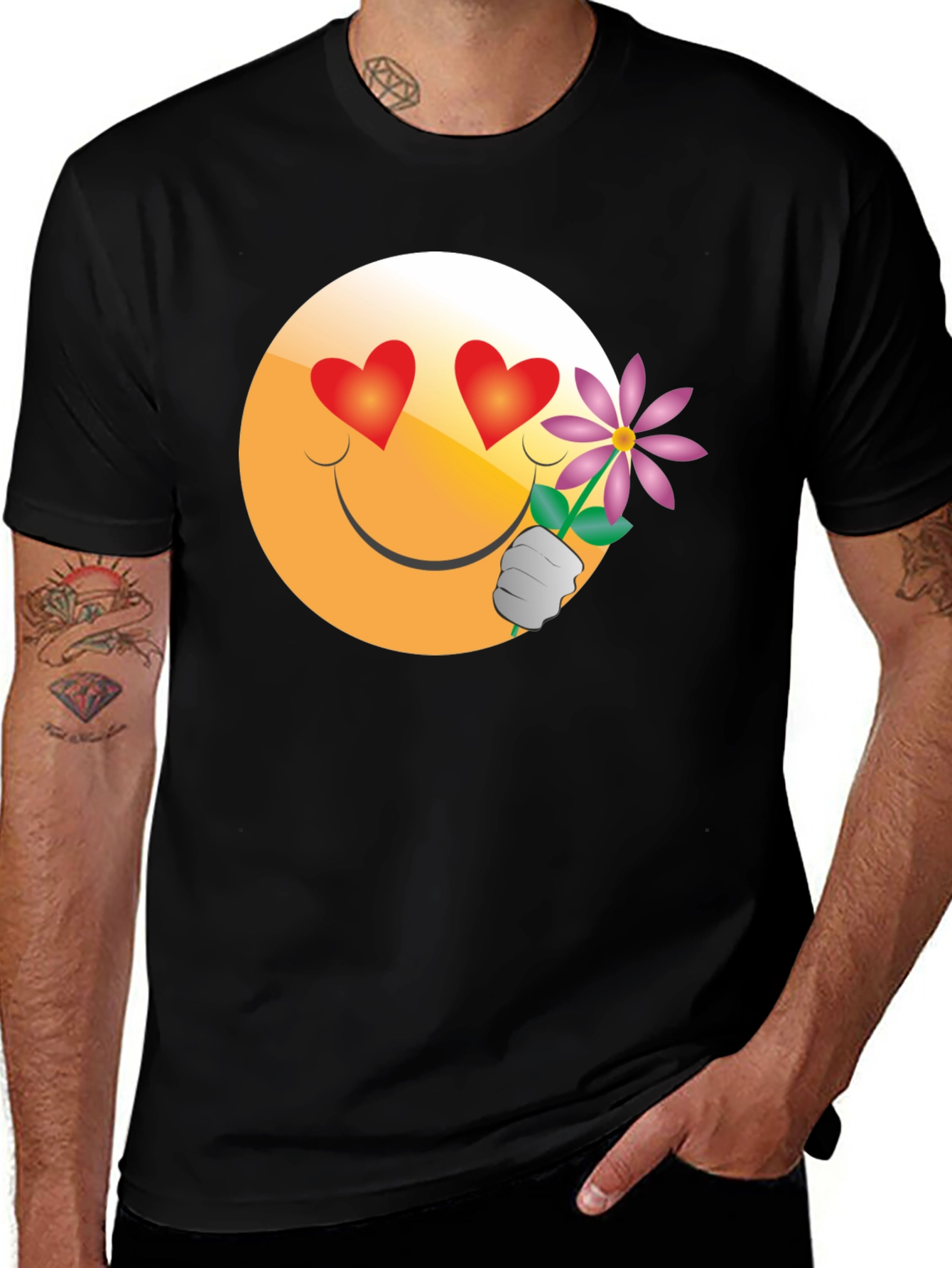 Variant 3 of Emoji Love Flower Black T-Shirt