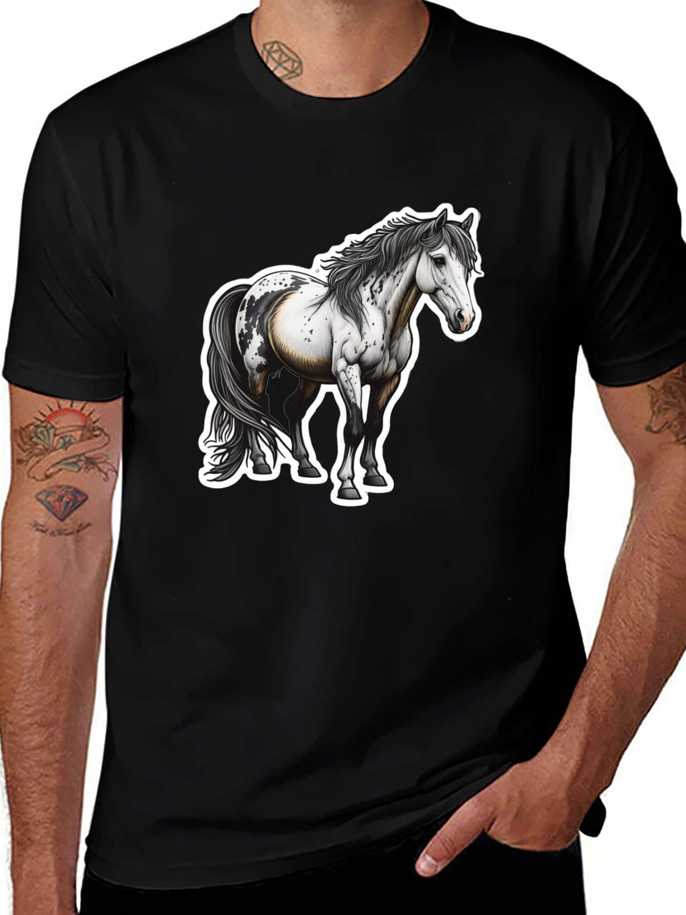 Horse Graphic Black Tee for Men