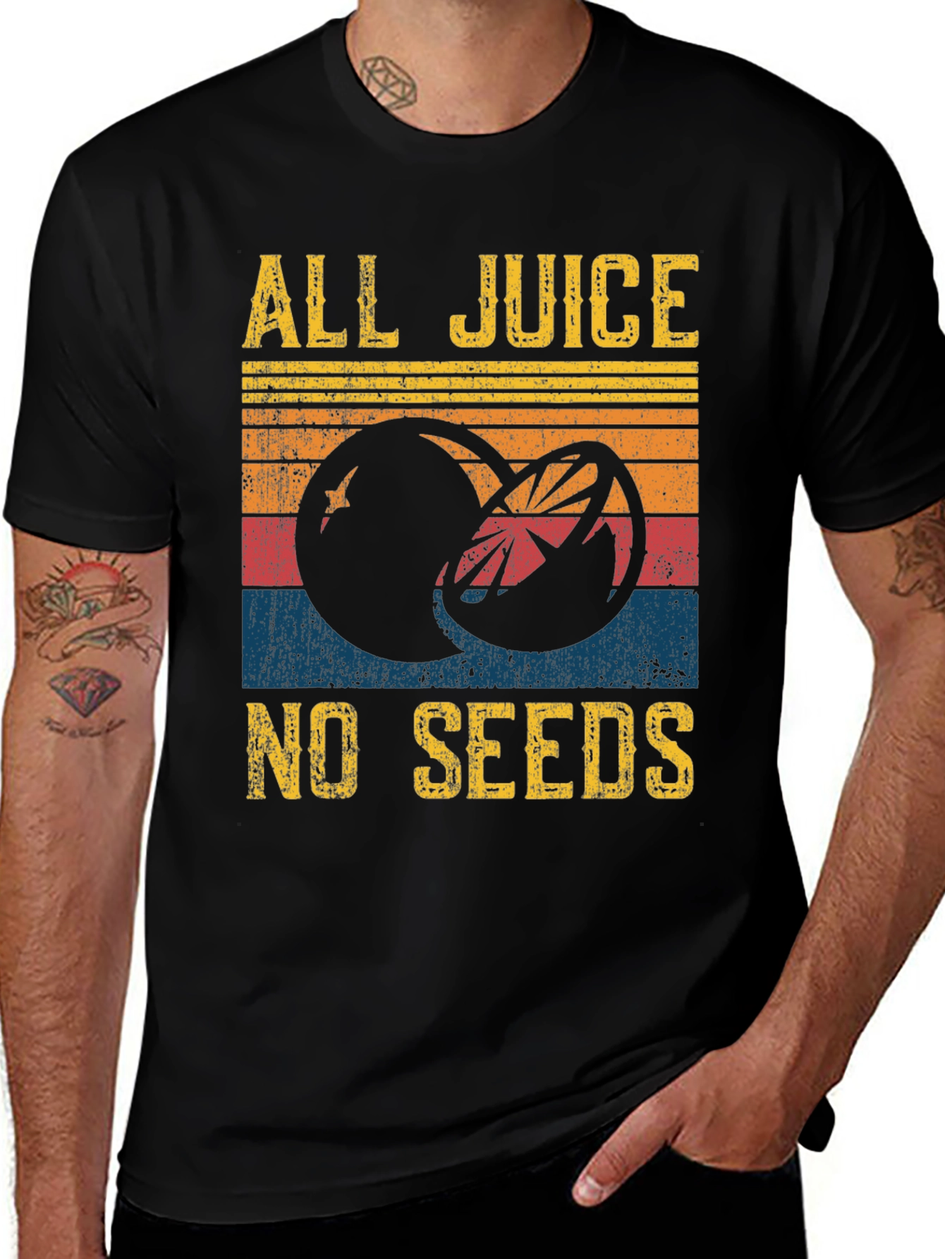 Black All Juice No Seeds Graphic Tee - Retro Fruit Design main image