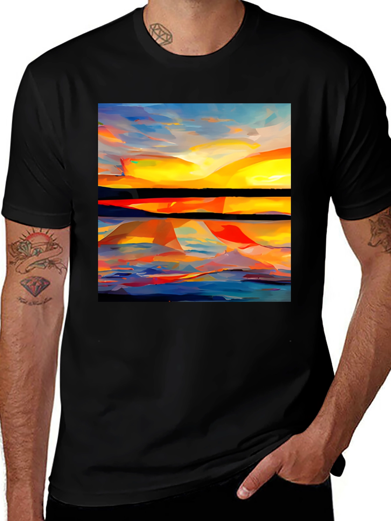 Variant 10 of Abstract Sunset Graphic Tee - Artistic Men's T-Shirt