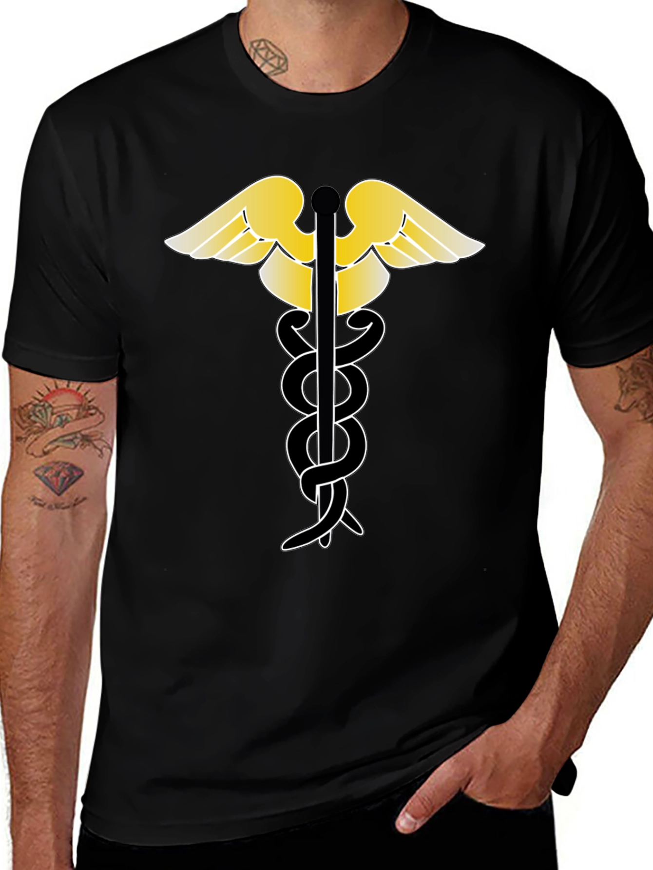 Variant 8 of Caduceus Black T-Shirt - Medical Symbol Tee