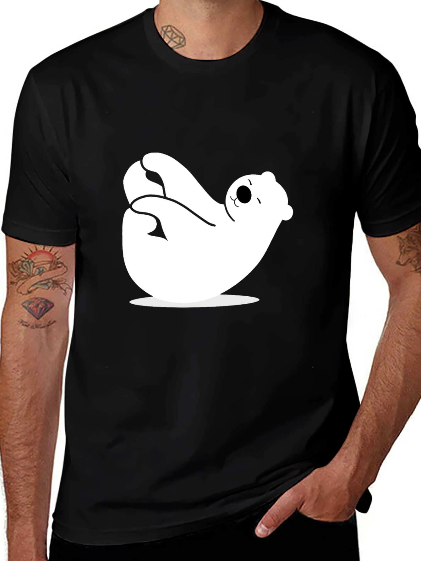 Black Relaxing Polar Bear Black Graphic Tee main image