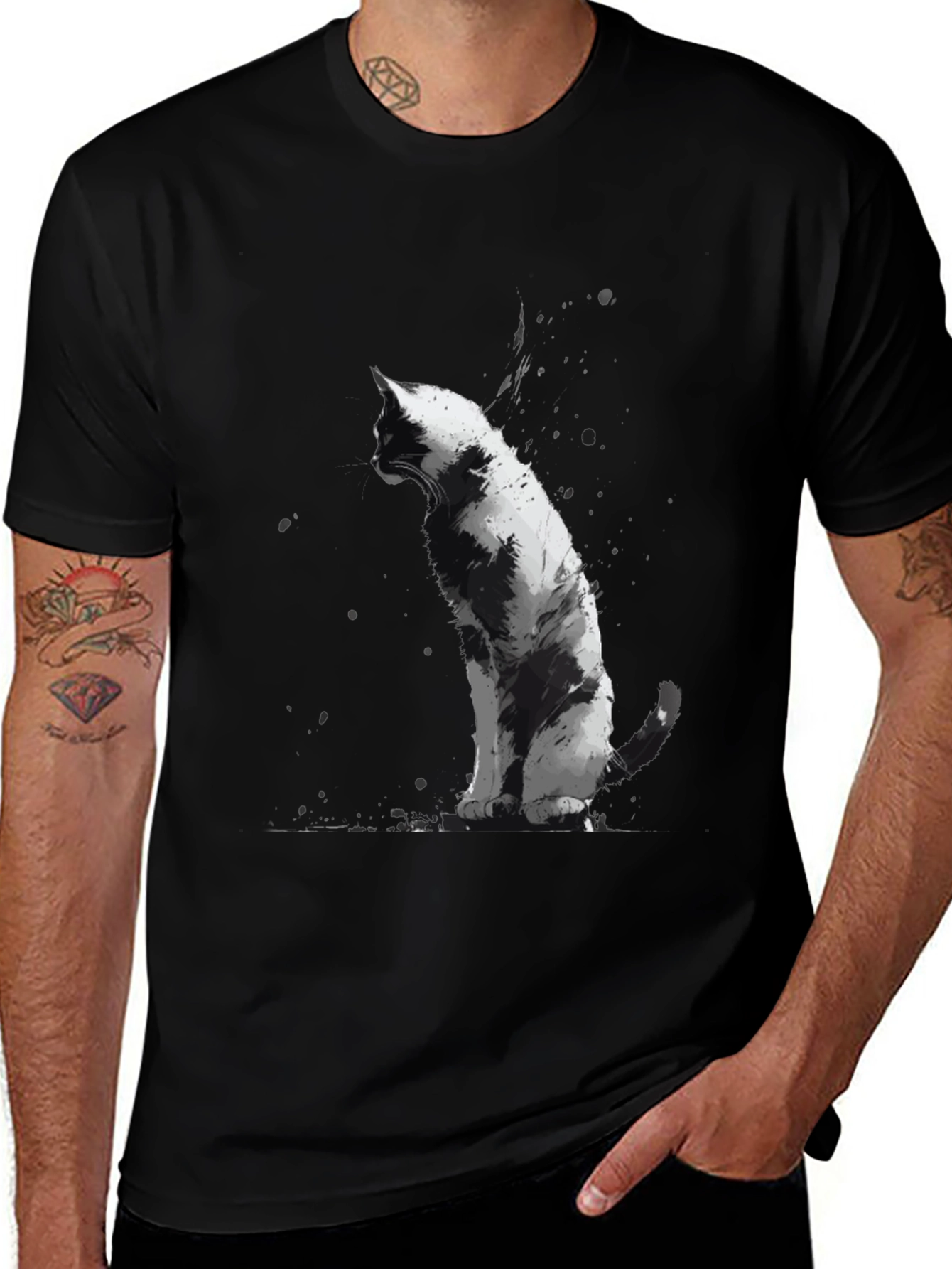 Variant 6 of Cat Art Black T-Shirt - Unique Animal Graphic Tee