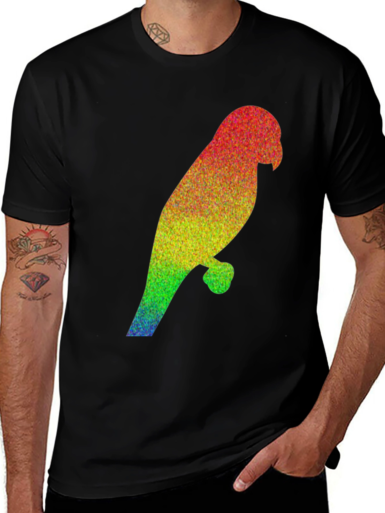Variant 29 of Rainbow Parrot Graphic Black T-Shirt