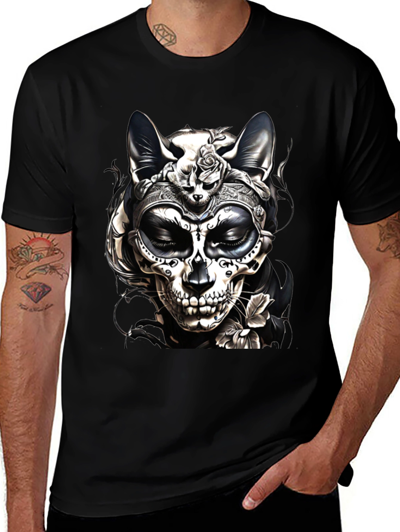 Variant 13 of Sugar Skull Cat T-Shirt - Dia de los Muertos