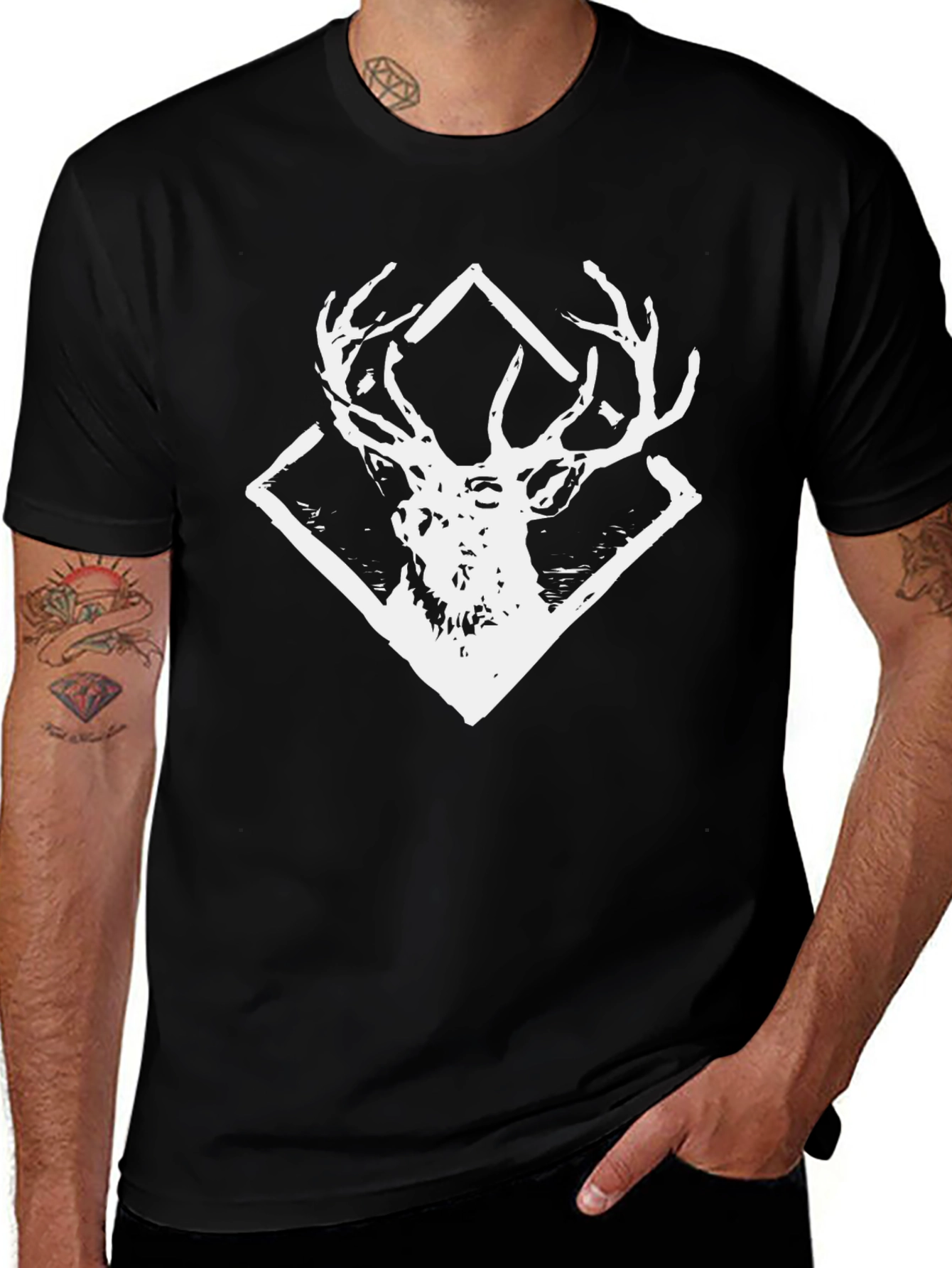 Variant 13 of Deer Head Graphic Tee - Black T-Shirt