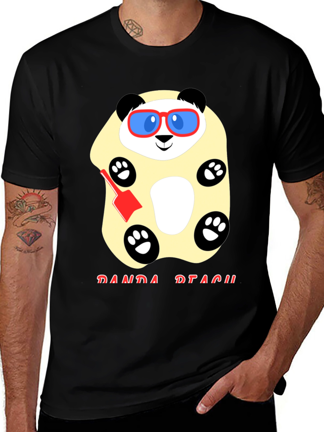 Variant 2 of Cool Panda Beach T-Shirt - Black Cotton