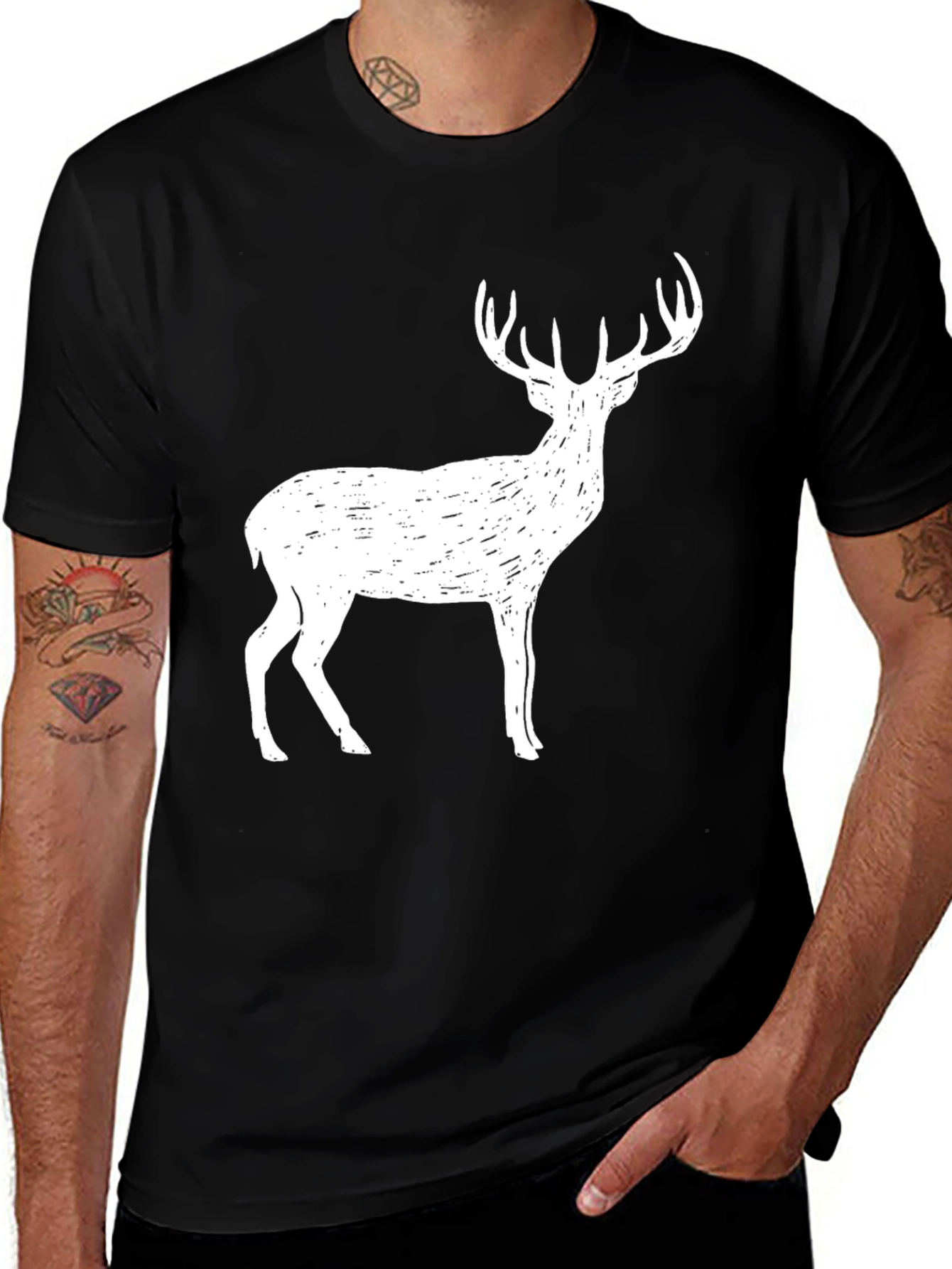Variant 9 of Men's Deer Graphic Tee - Black Casual Shirt