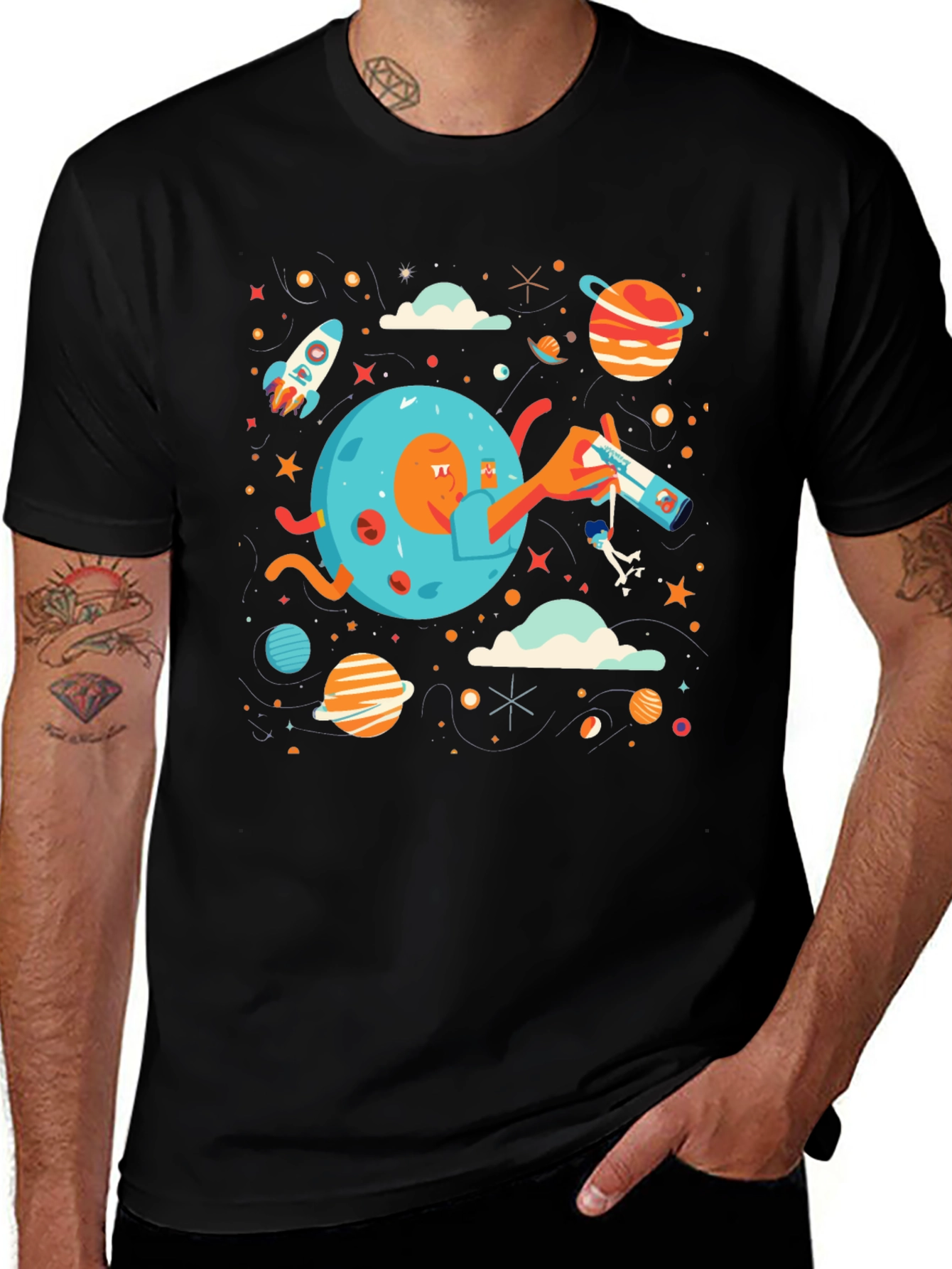 Variant 12 of Space Explorer Black T-Shirt - Novelty Graphic Tee