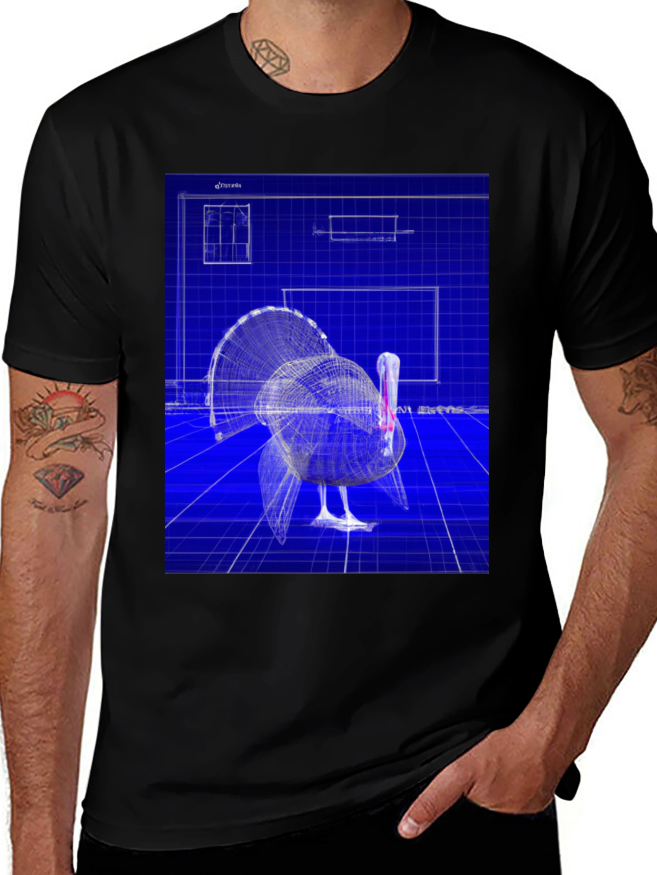 Variant 8 of Blueprint Turkey Graphic Tee - Unique Design