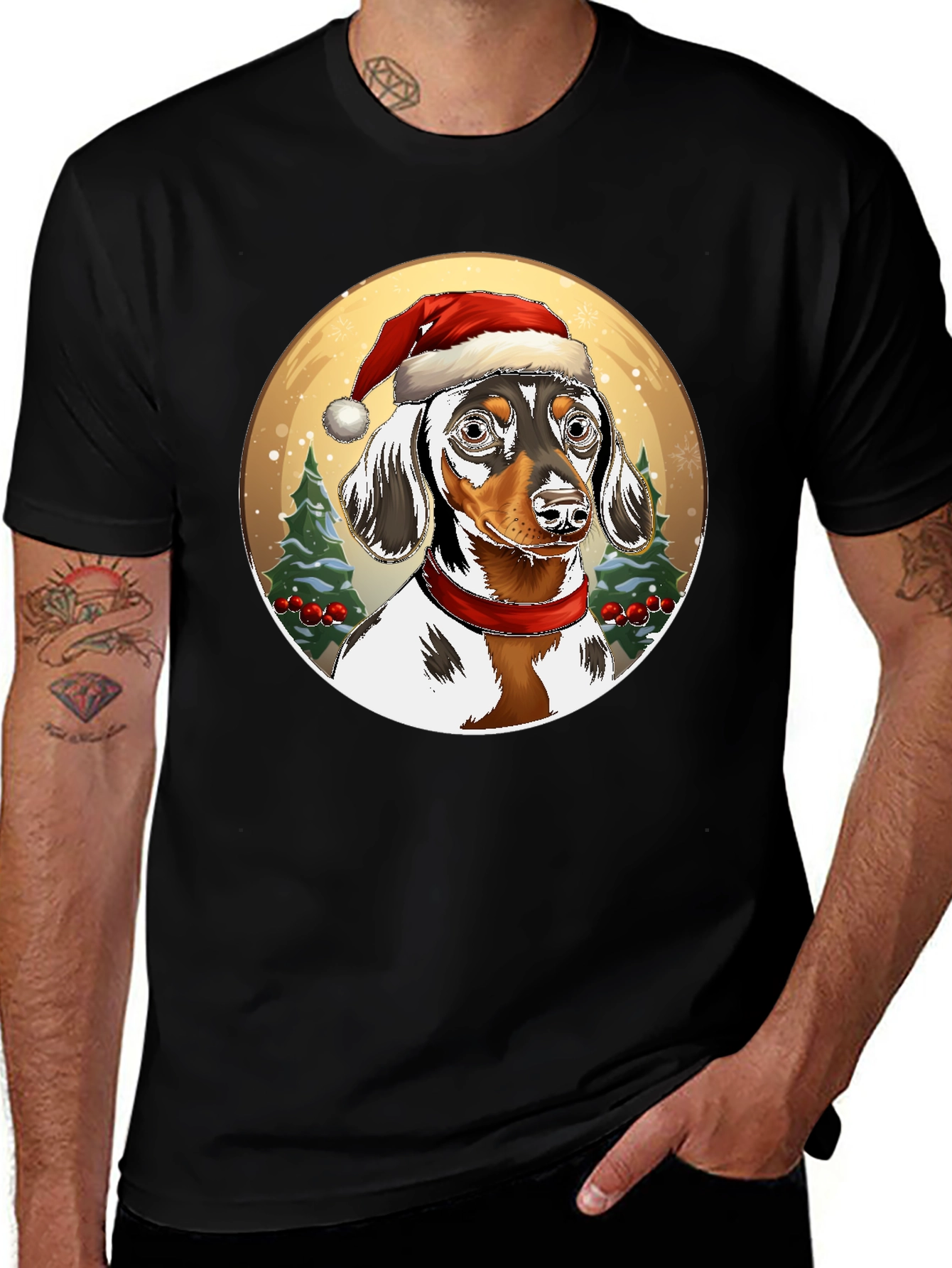Variant 8 of Dachshund Christmas T-Shirt - Dog Santa Hat Tee