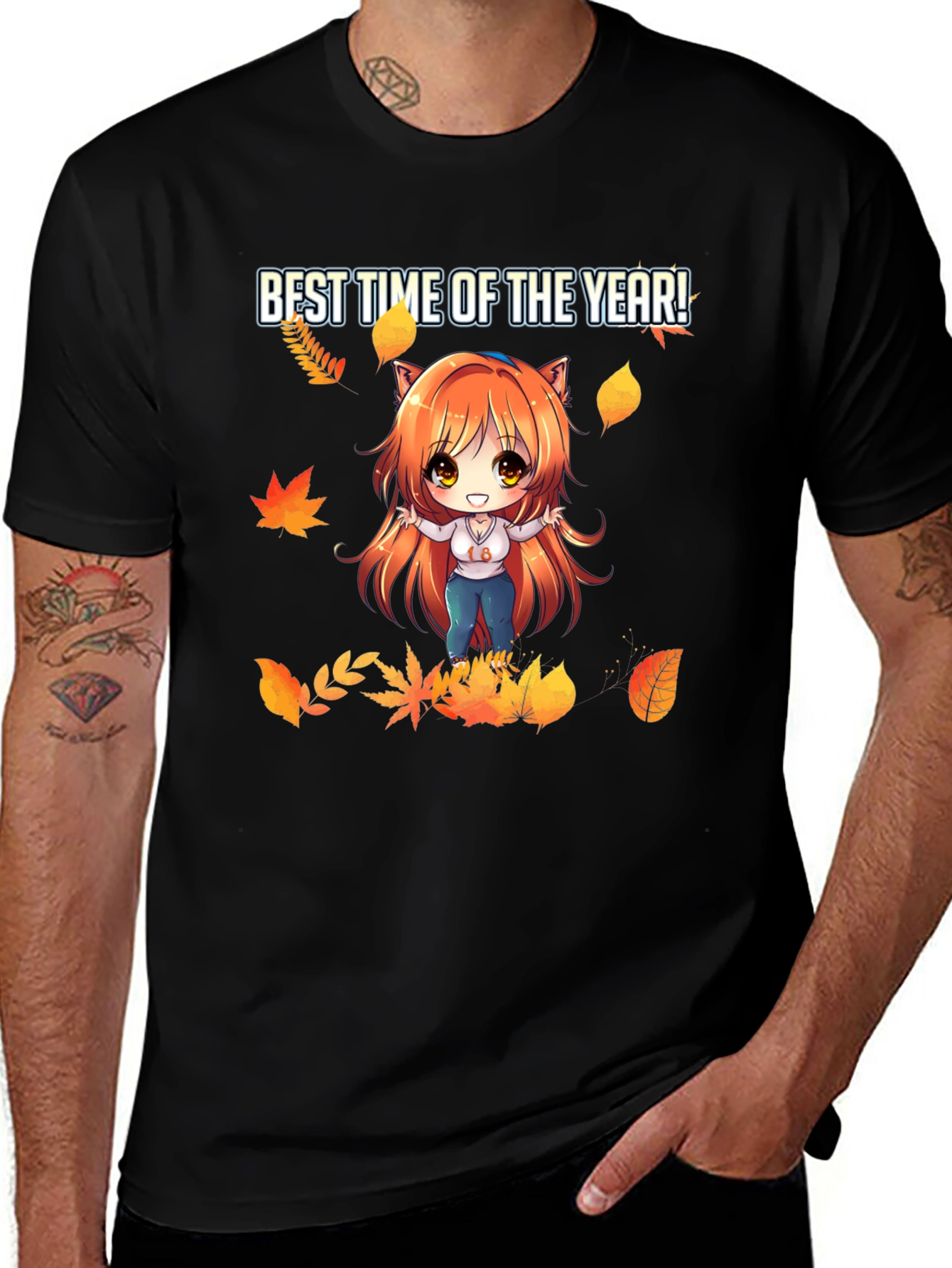 Black Anime Fall T-Shirt - Best Time of the Year! main image