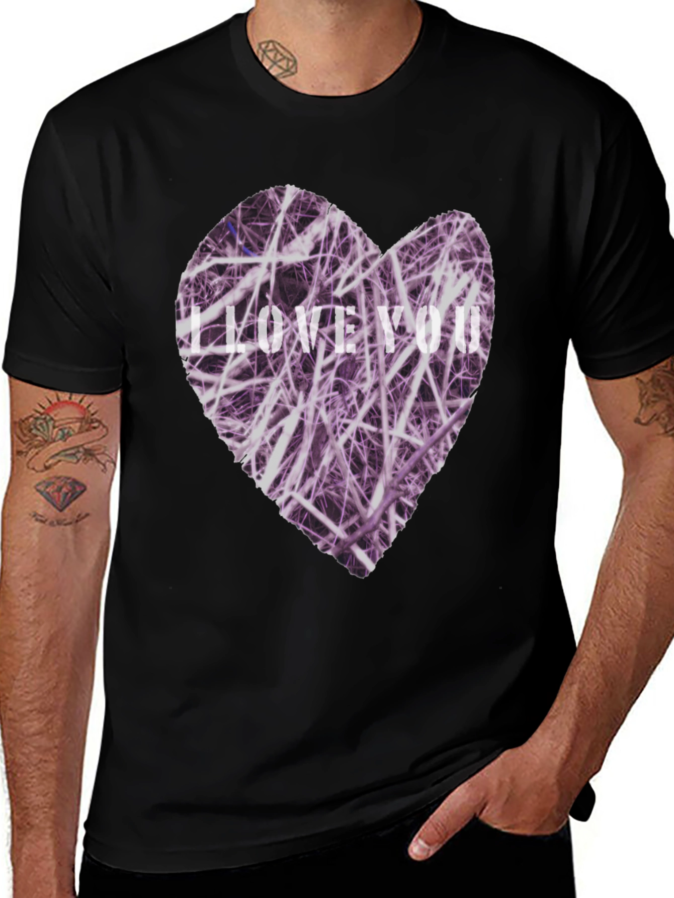 Variant 14 of I Love You Heart Graphic Black T-Shirt