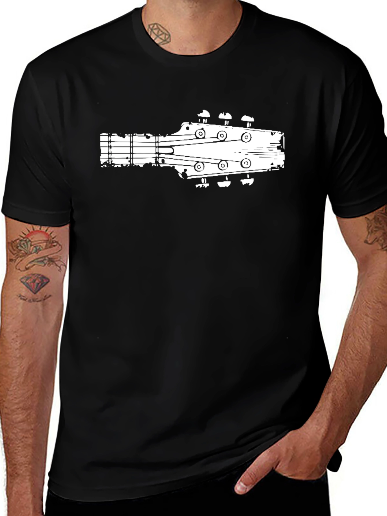Variant 29 of Guitar Headstock Graphic Tee - Black