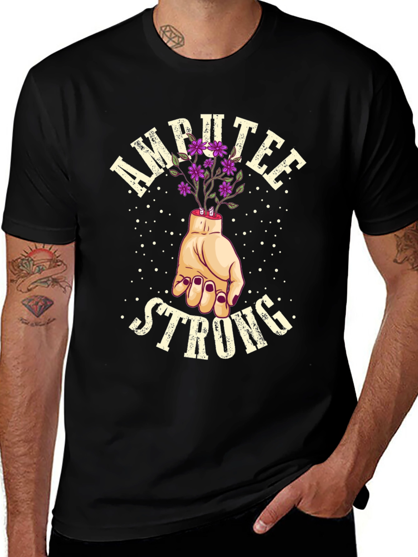 Variant 2 of Amputee Strong Graphic Tee - Hand & Flowers
