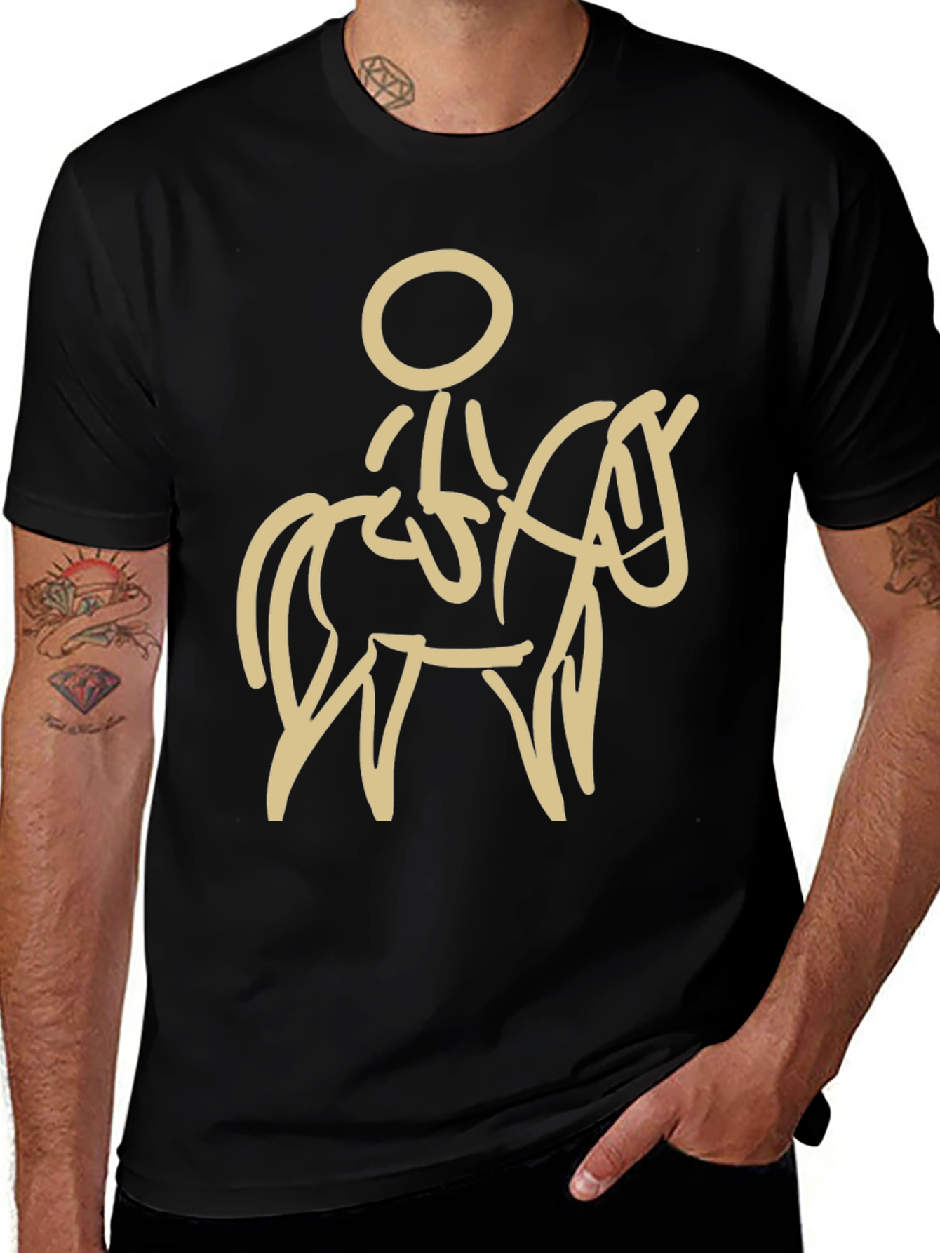 Variant 18 of Equestrian Stick Figure Tee - Black Cotton Blend